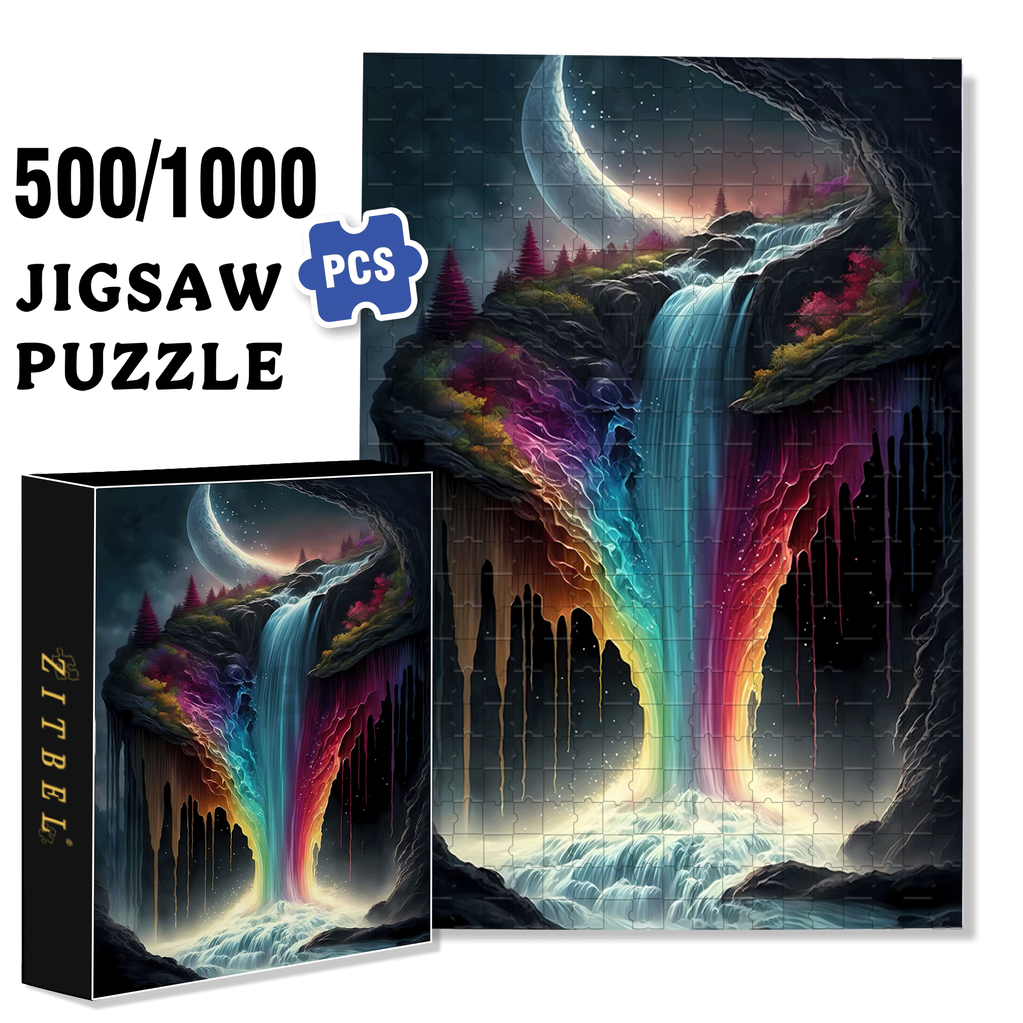 Rainbow Waterfall 500pcs/1000pcs Jigsaw Puzzle, Scratch-Resistant, Interactive Family Game & Brain-Boosting DIY Decor, Perfect for Halloween, Christmas & New Year Gifts, Family Puzzle Game