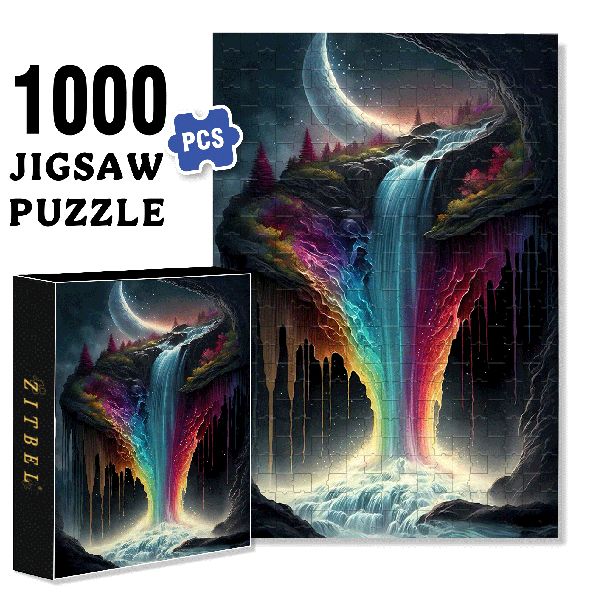 Rainbow Waterfall 500pcs/1000pcs Jigsaw Puzzle, Scratch-Resistant, Interactive Family Game & Brain-Boosting DIY Decor, Perfect for Halloween, Christmas & New Year Gifts, Family Puzzle Game