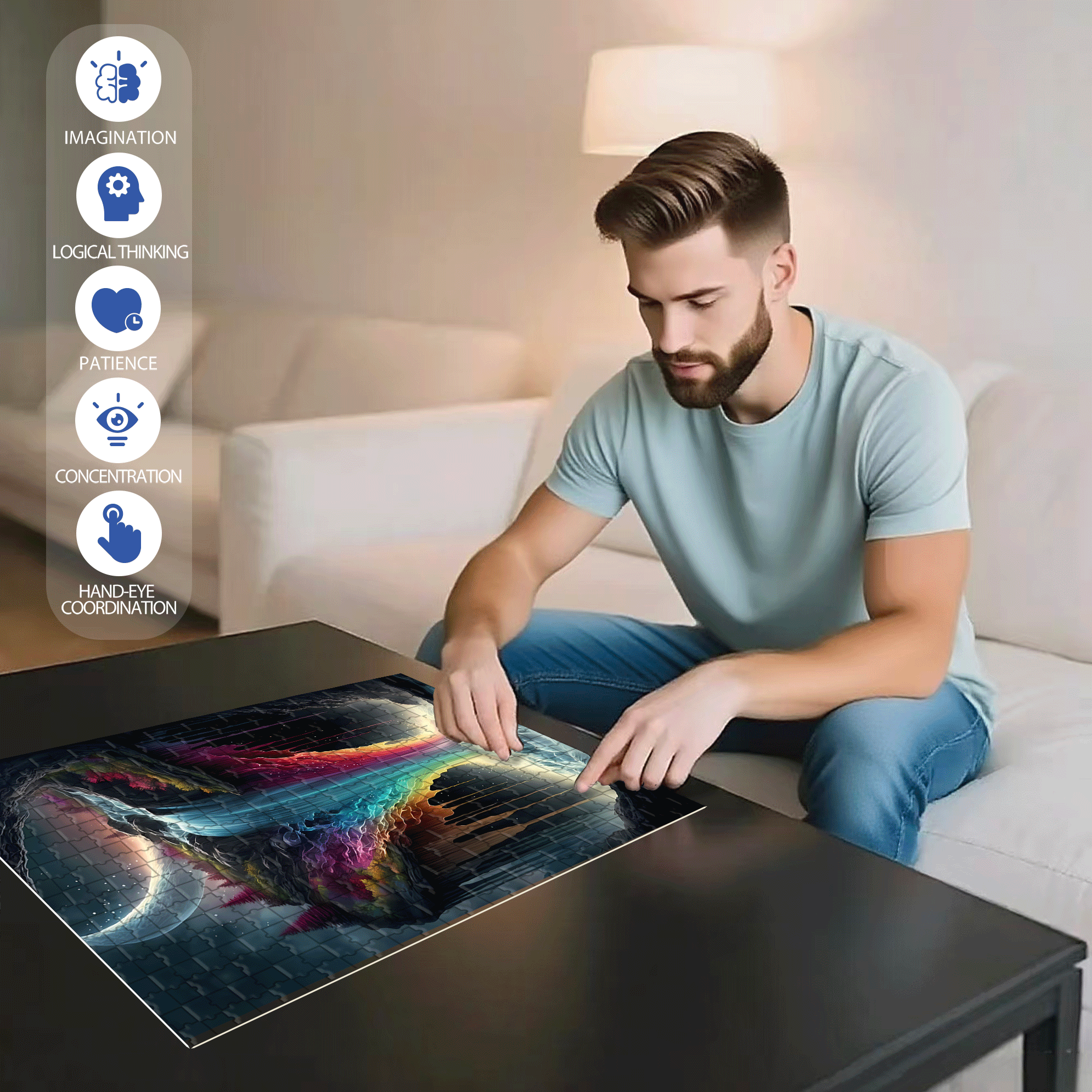 Rainbow Waterfall 500pcs/1000pcs Jigsaw Puzzle, Scratch-Resistant, Interactive Family Game & Brain-Boosting DIY Decor, Perfect for Halloween, Christmas & New Year Gifts, Family Puzzle Game