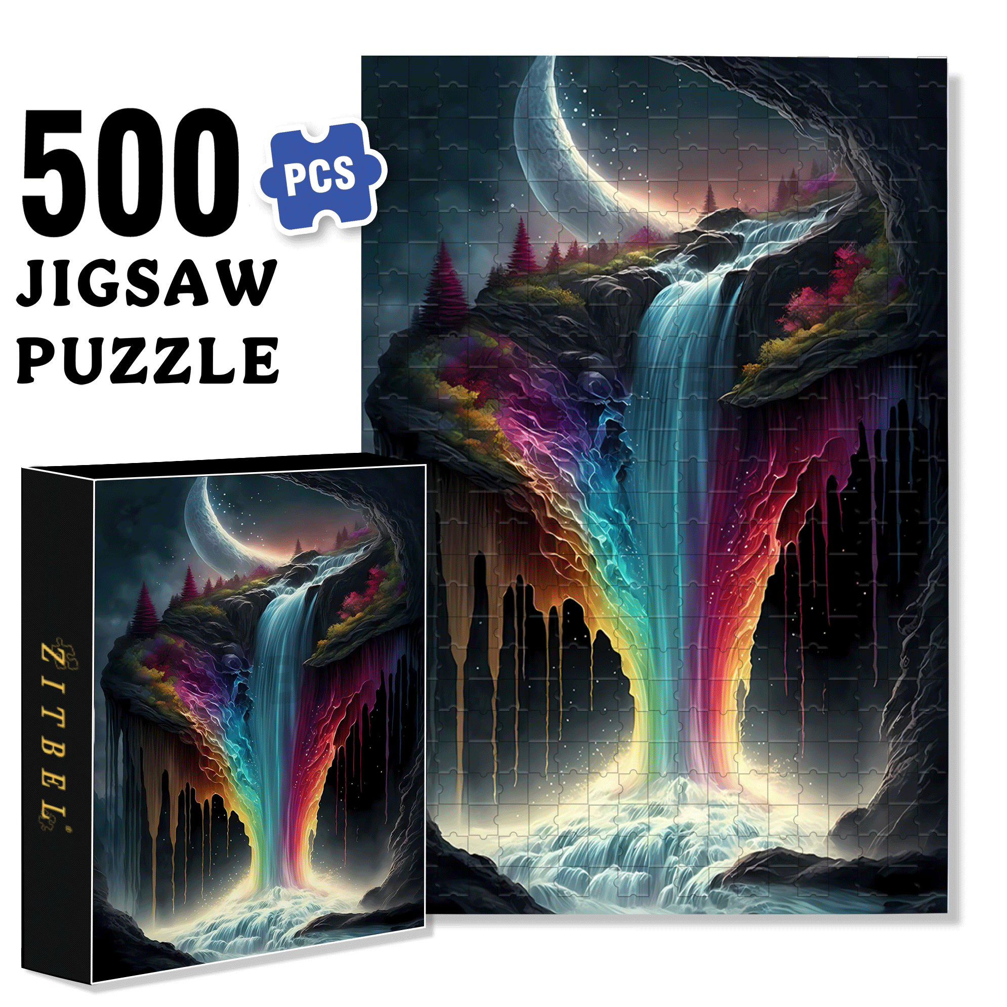 Rainbow Waterfall 500pcs/1000pcs Jigsaw Puzzle, Scratch-Resistant, Interactive Family Game & Brain-Boosting DIY Decor, Perfect for Halloween, Christmas & New Year Gifts, Family Puzzle Game