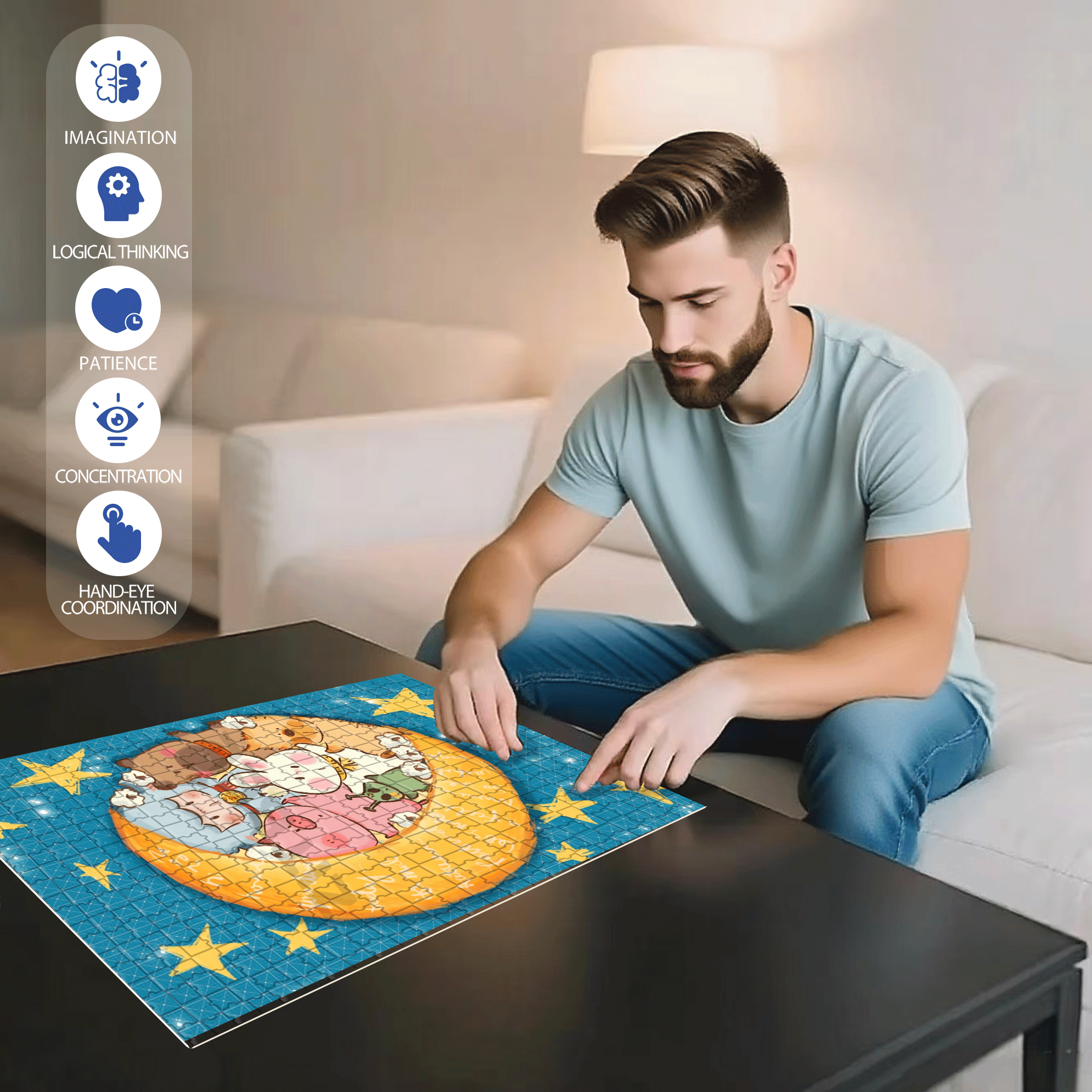 Squeezed Together 500pcs/1000pcs Jigsaw Puzzle, Scratch-Resistant, Interactive Family Game & Brain-Boosting DIY Decor, Perfect for Halloween, Christmas & New Year Gifts, Family Puzzle Game