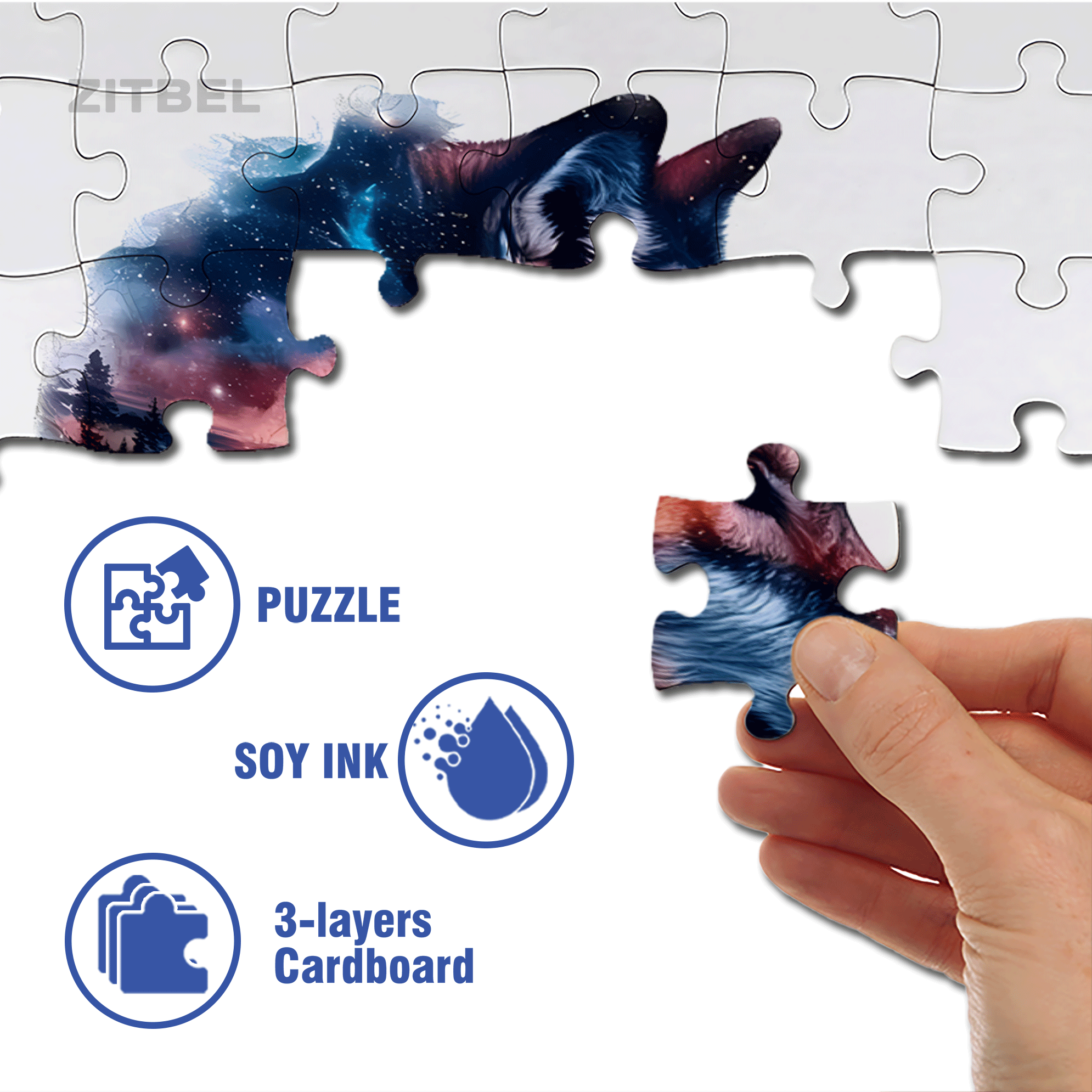 Starry Night Wolf & Galaxy 500pcs/1000pcs Jigsaw Puzzle, Scratch-Resistant, Interactive Family Game & Brain-Boosting DIY Decor, Perfect for Halloween, Christmas & New Year Gifts, Family Puzzle Game