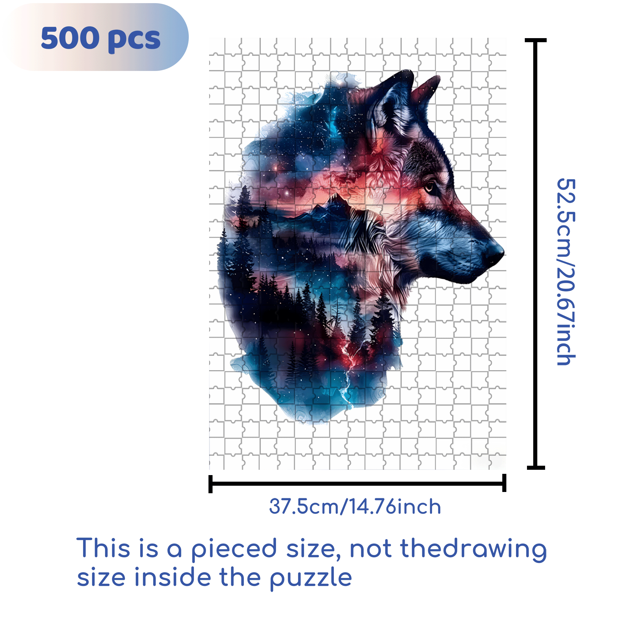 Starry Night Wolf & Galaxy 500pcs/1000pcs Jigsaw Puzzle, Scratch-Resistant, Interactive Family Game & Brain-Boosting DIY Decor, Perfect for Halloween, Christmas & New Year Gifts, Family Puzzle Game