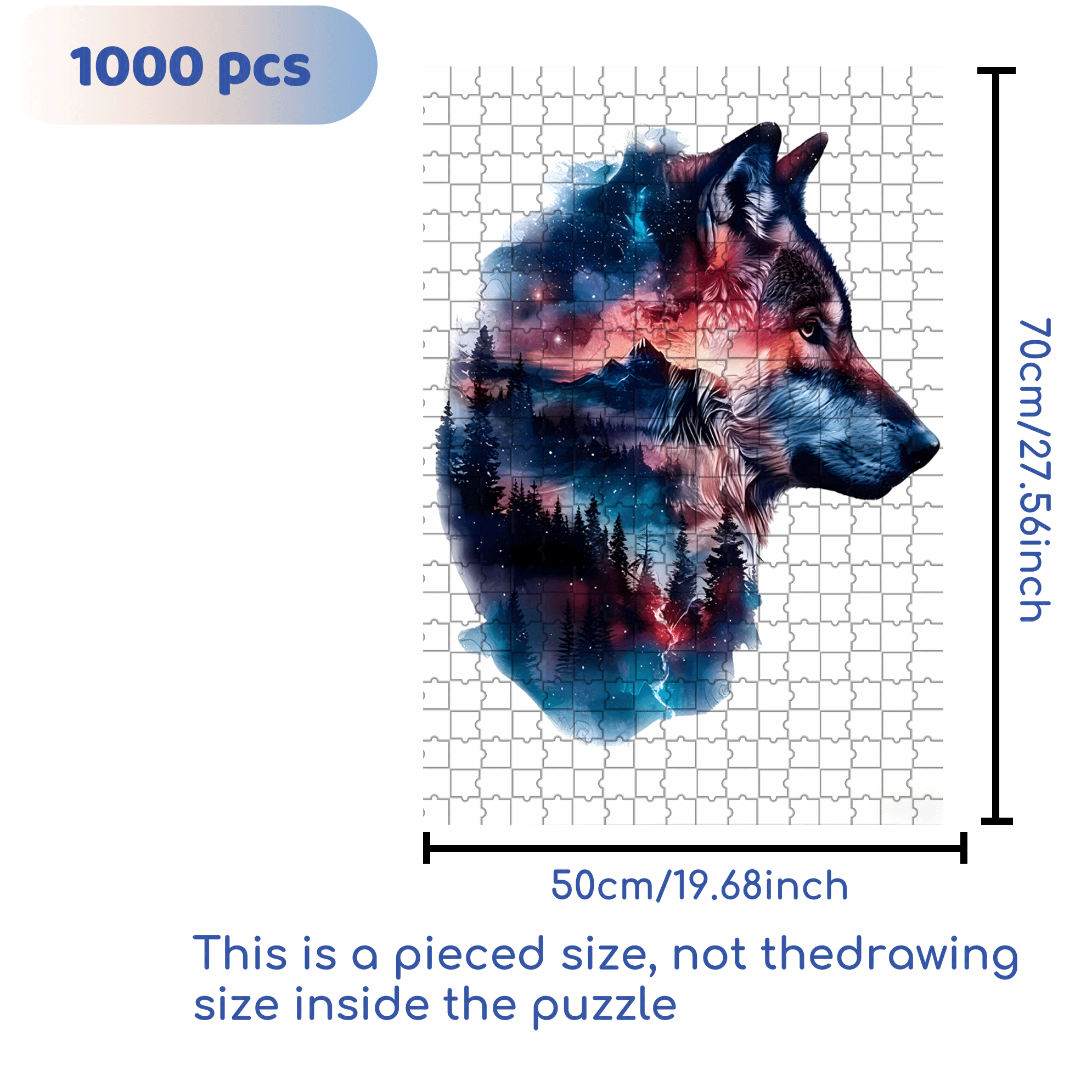 Starry Night Wolf & Galaxy 500pcs/1000pcs Jigsaw Puzzle, Scratch-Resistant, Interactive Family Game & Brain-Boosting DIY Decor, Perfect for Halloween, Christmas & New Year Gifts, Family Puzzle Game