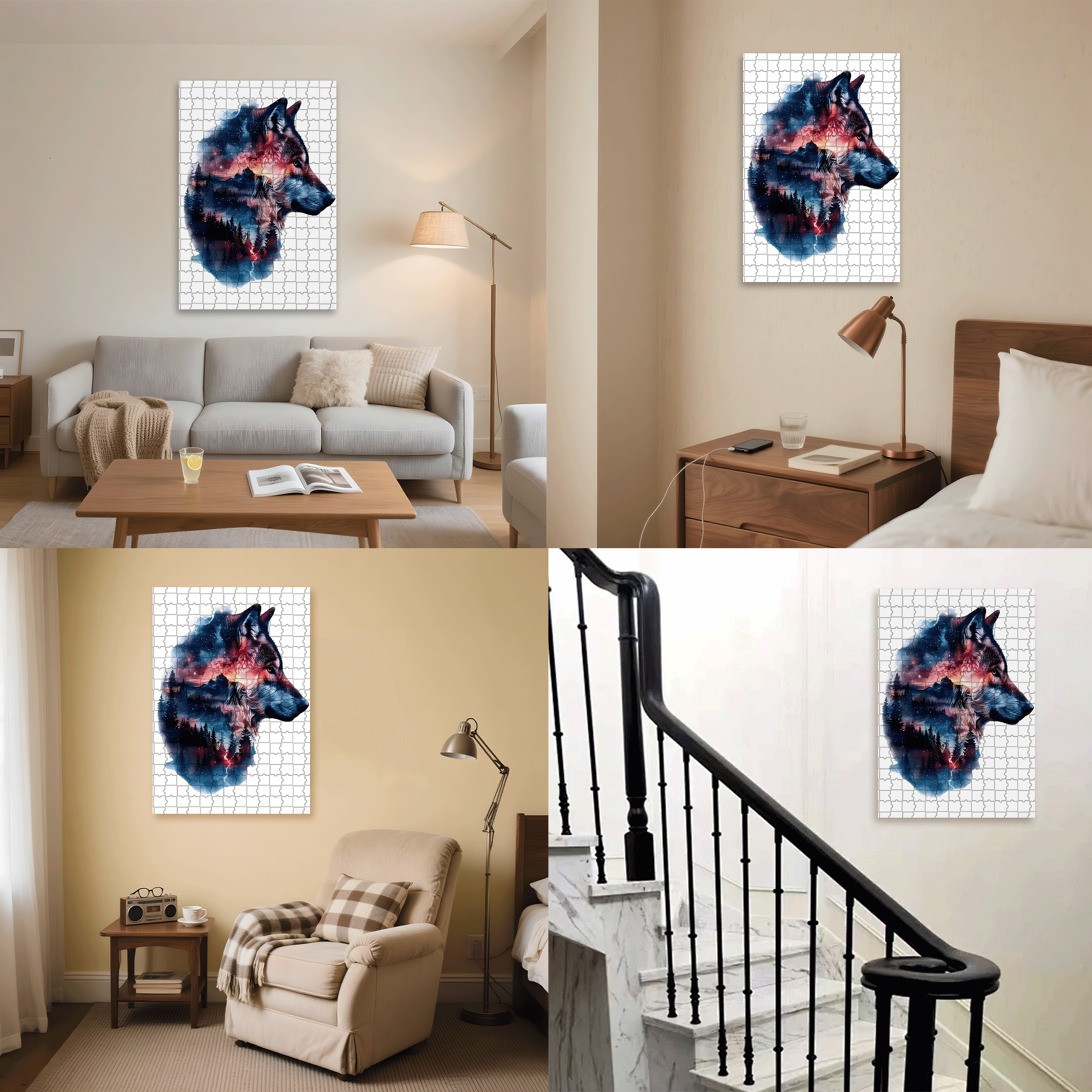 Starry Night Wolf & Galaxy 500pcs/1000pcs Jigsaw Puzzle, Scratch-Resistant, Interactive Family Game & Brain-Boosting DIY Decor, Perfect for Halloween, Christmas & New Year Gifts, Family Puzzle Game
