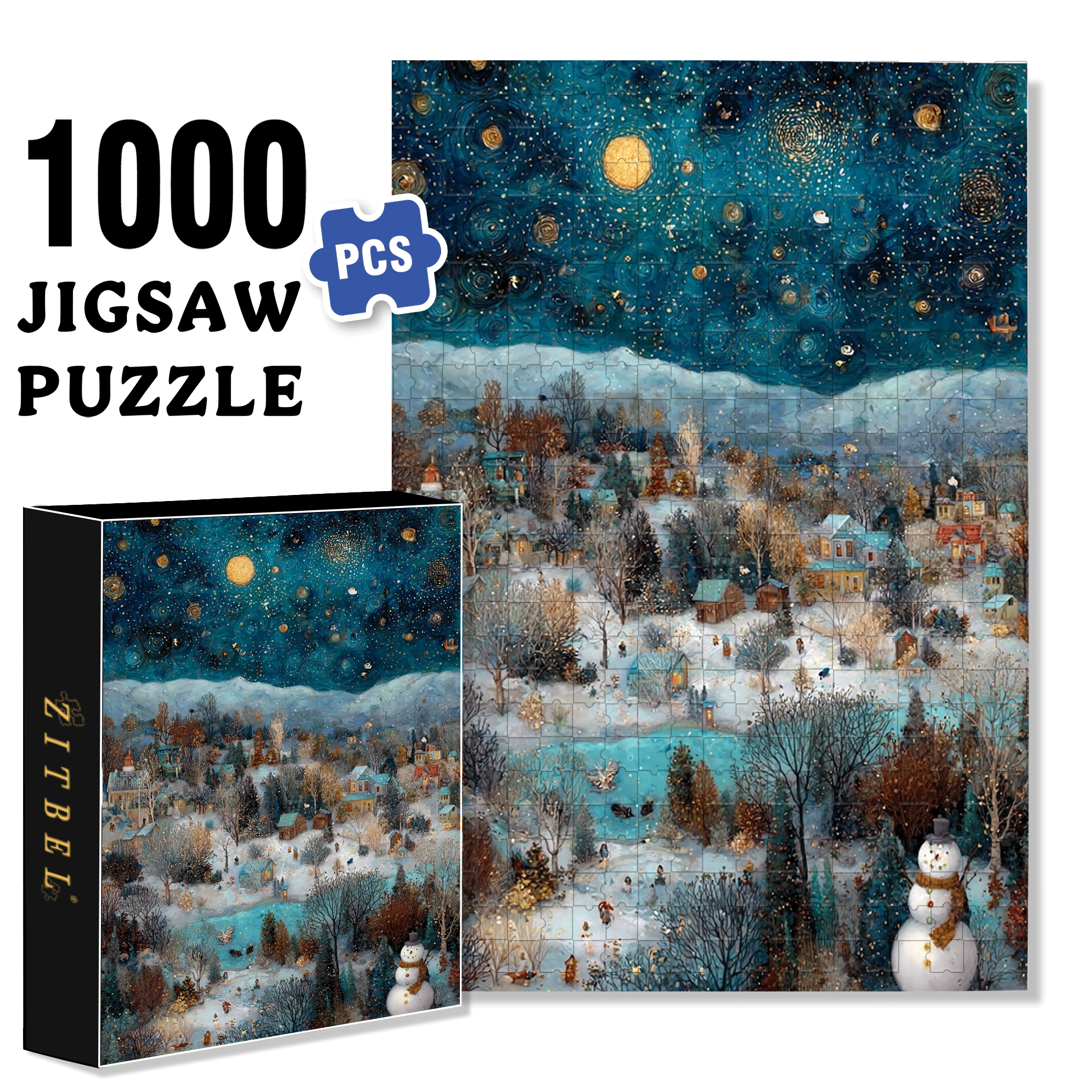 Starry Snow Night 500pcs/1000pcs Jigsaw Puzzle, Scratch-Resistant, Interactive Family Game & Brain-Boosting DIY Decor, Perfect for Halloween, Christmas & New Year Gifts, Family Puzzle Game