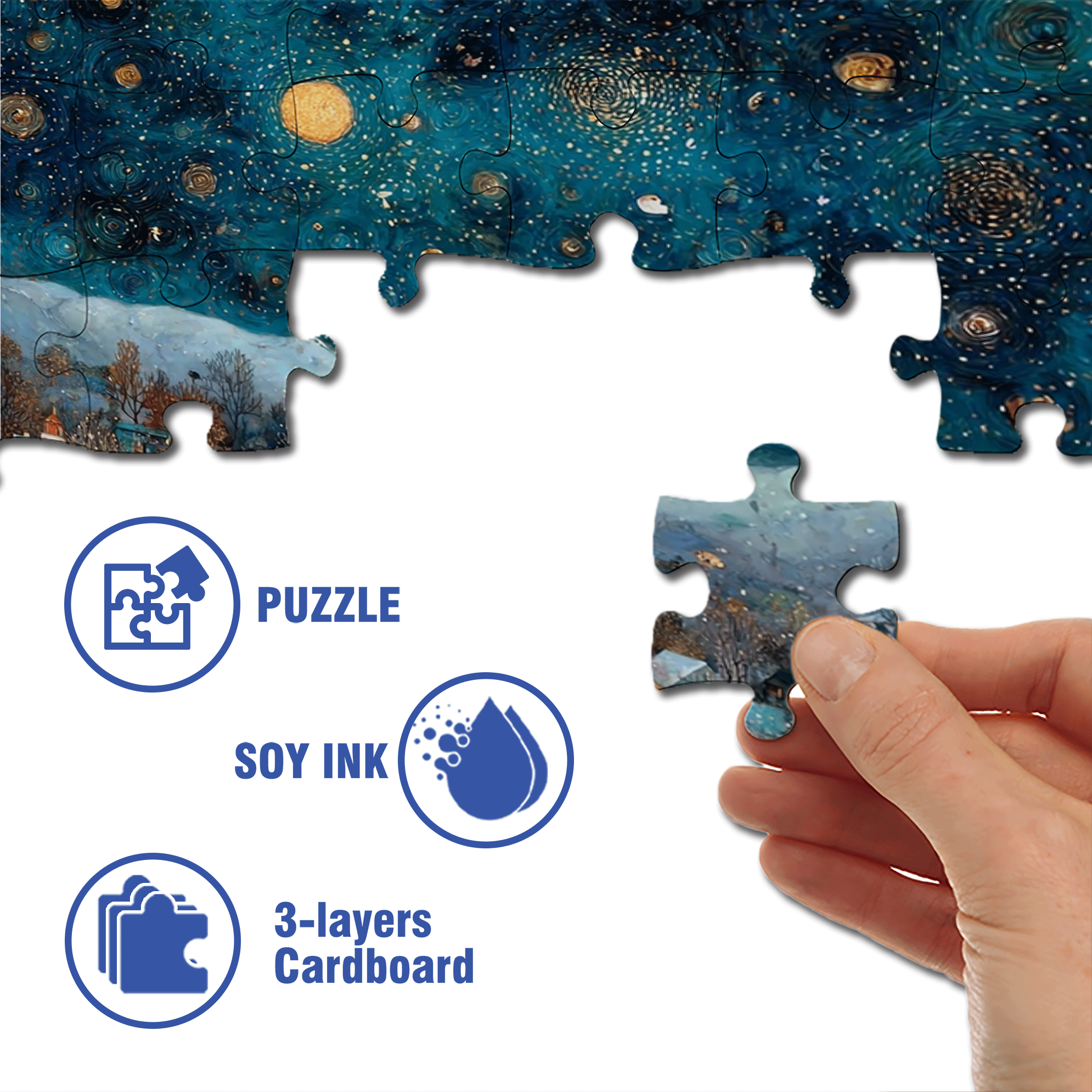 Starry Snow Night 500pcs/1000pcs Jigsaw Puzzle, Scratch-Resistant, Interactive Family Game & Brain-Boosting DIY Decor, Perfect for Halloween, Christmas & New Year Gifts, Family Puzzle Game
