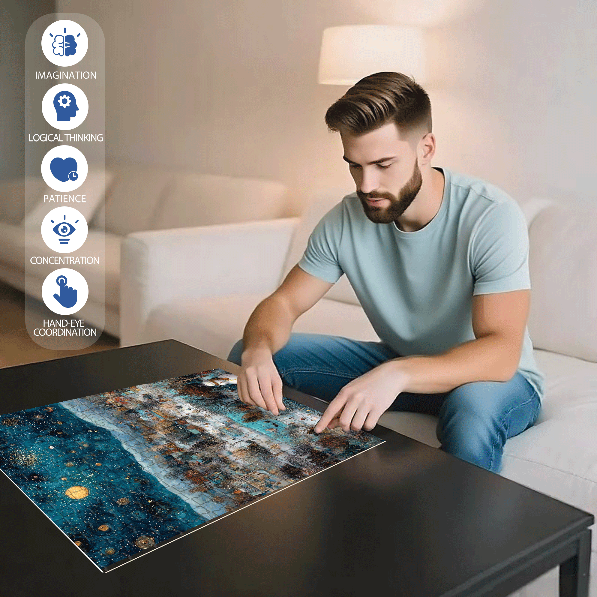Starry Snow Night 500pcs/1000pcs Jigsaw Puzzle, Scratch-Resistant, Interactive Family Game & Brain-Boosting DIY Decor, Perfect for Halloween, Christmas & New Year Gifts, Family Puzzle Game