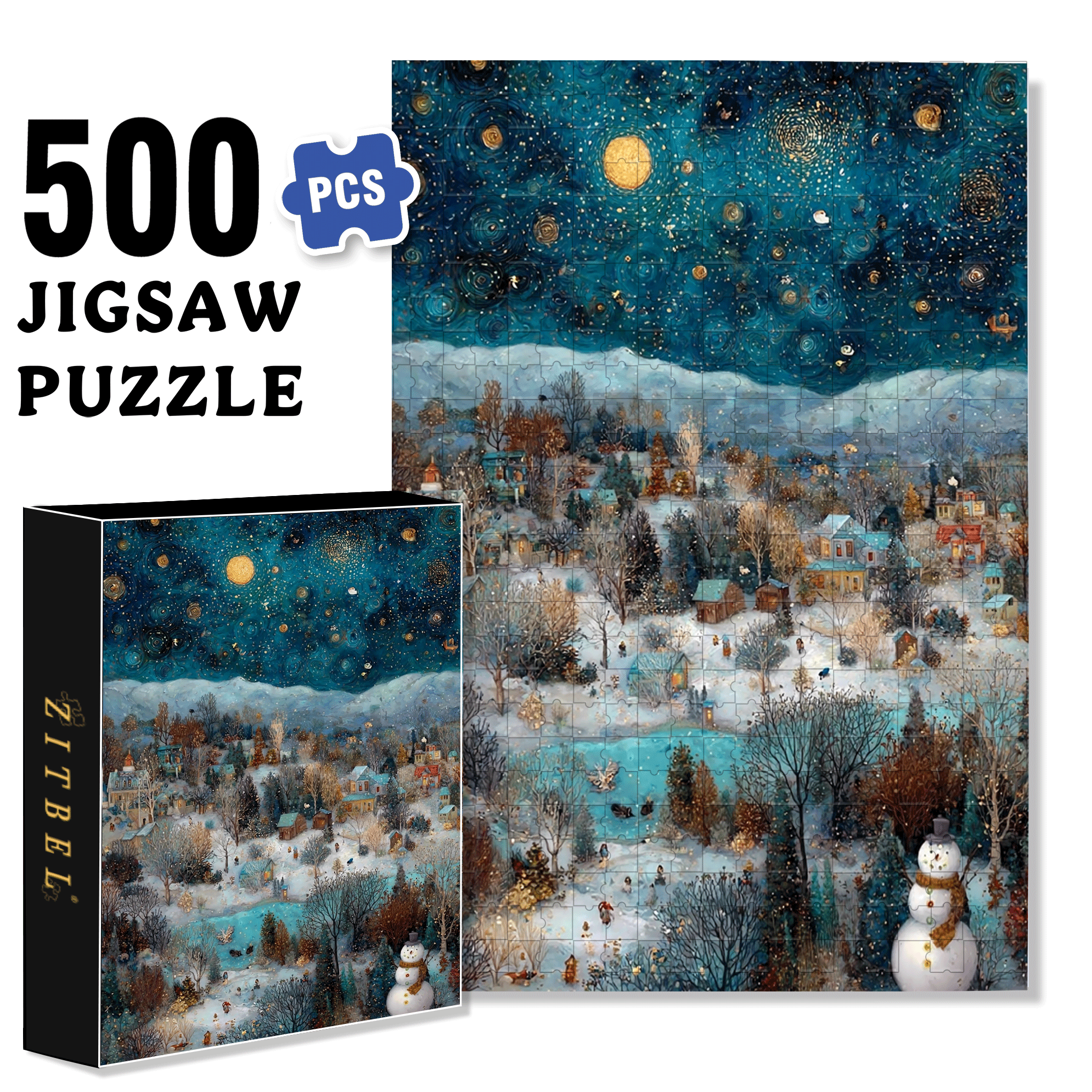 Starry Snow Night 500pcs/1000pcs Jigsaw Puzzle, Scratch-Resistant, Interactive Family Game & Brain-Boosting DIY Decor, Perfect for Halloween, Christmas & New Year Gifts, Family Puzzle Game
