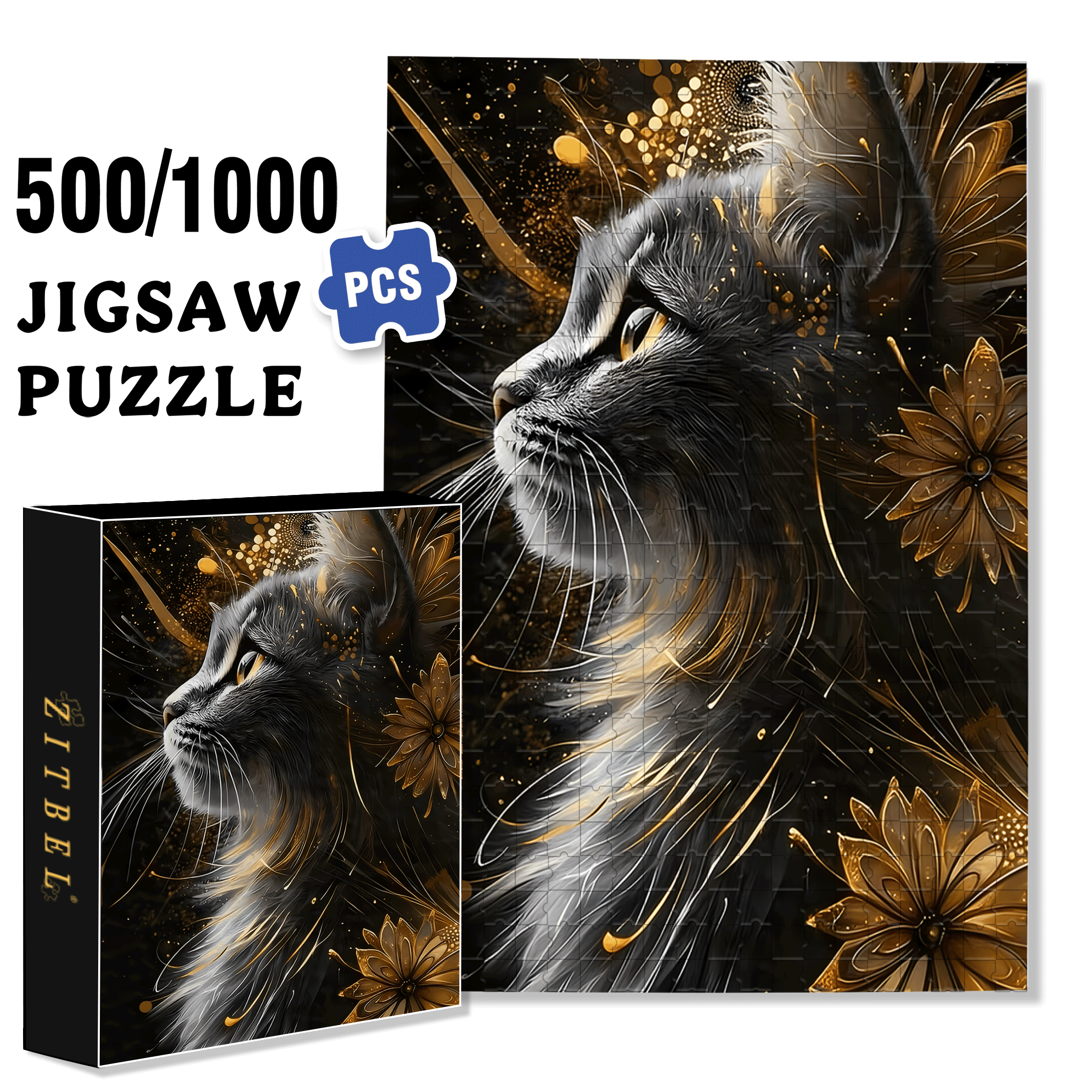 The Cat's Profile 500pcs/1000pcs Jigsaw Puzzle, Scratch-Resistant, Interactive Family Game & Brain-Boosting DIY Decor, Perfect for Halloween, Christmas & New Year Gifts, Family Puzzle Game