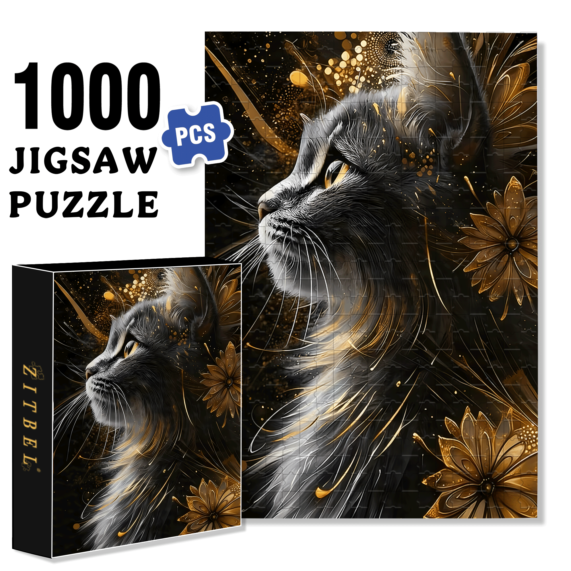 The Cat's Profile 500pcs/1000pcs Jigsaw Puzzle, Scratch-Resistant, Interactive Family Game & Brain-Boosting DIY Decor, Perfect for Halloween, Christmas & New Year Gifts, Family Puzzle Game