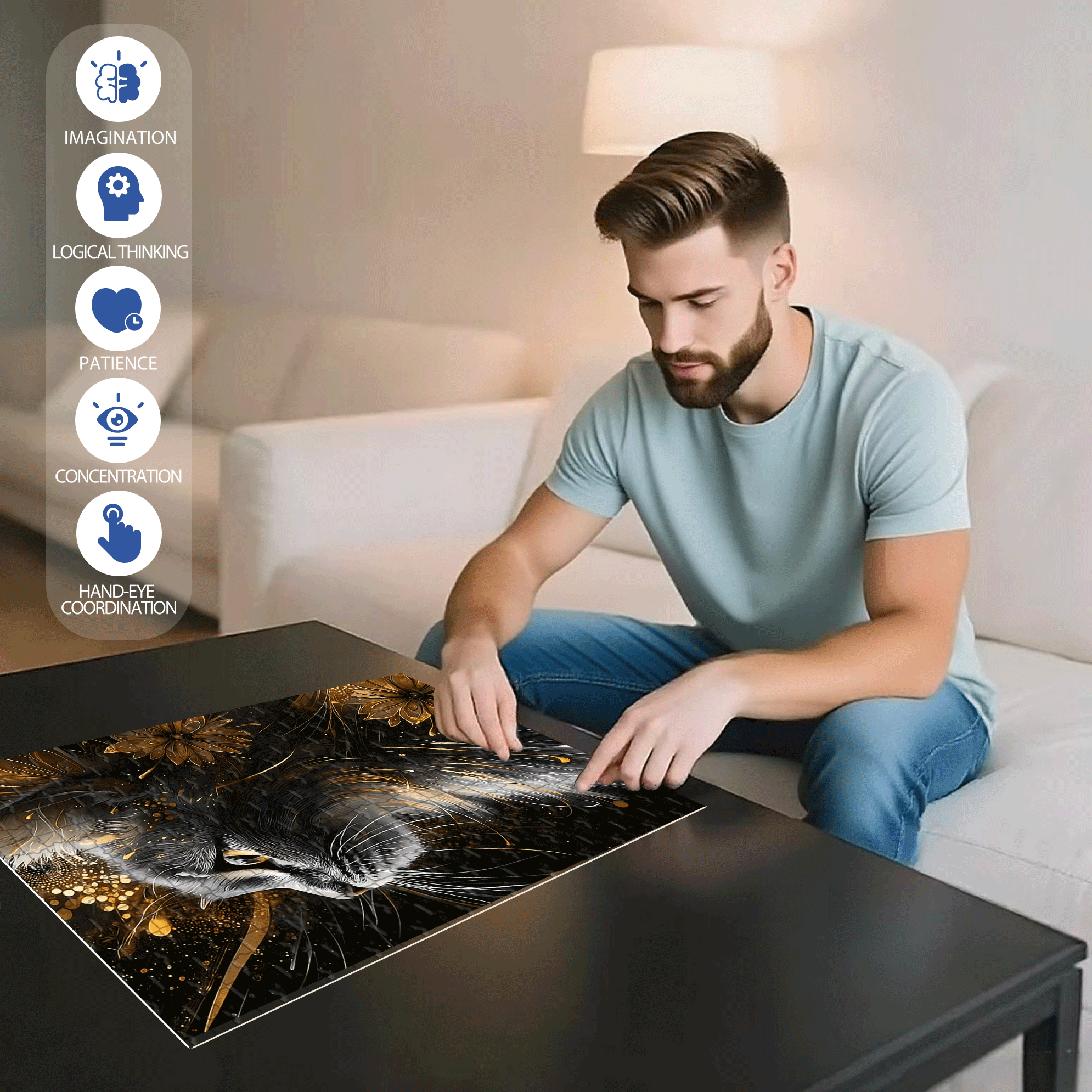 The Cat's Profile 500pcs/1000pcs Jigsaw Puzzle, Scratch-Resistant, Interactive Family Game & Brain-Boosting DIY Decor, Perfect for Halloween, Christmas & New Year Gifts, Family Puzzle Game