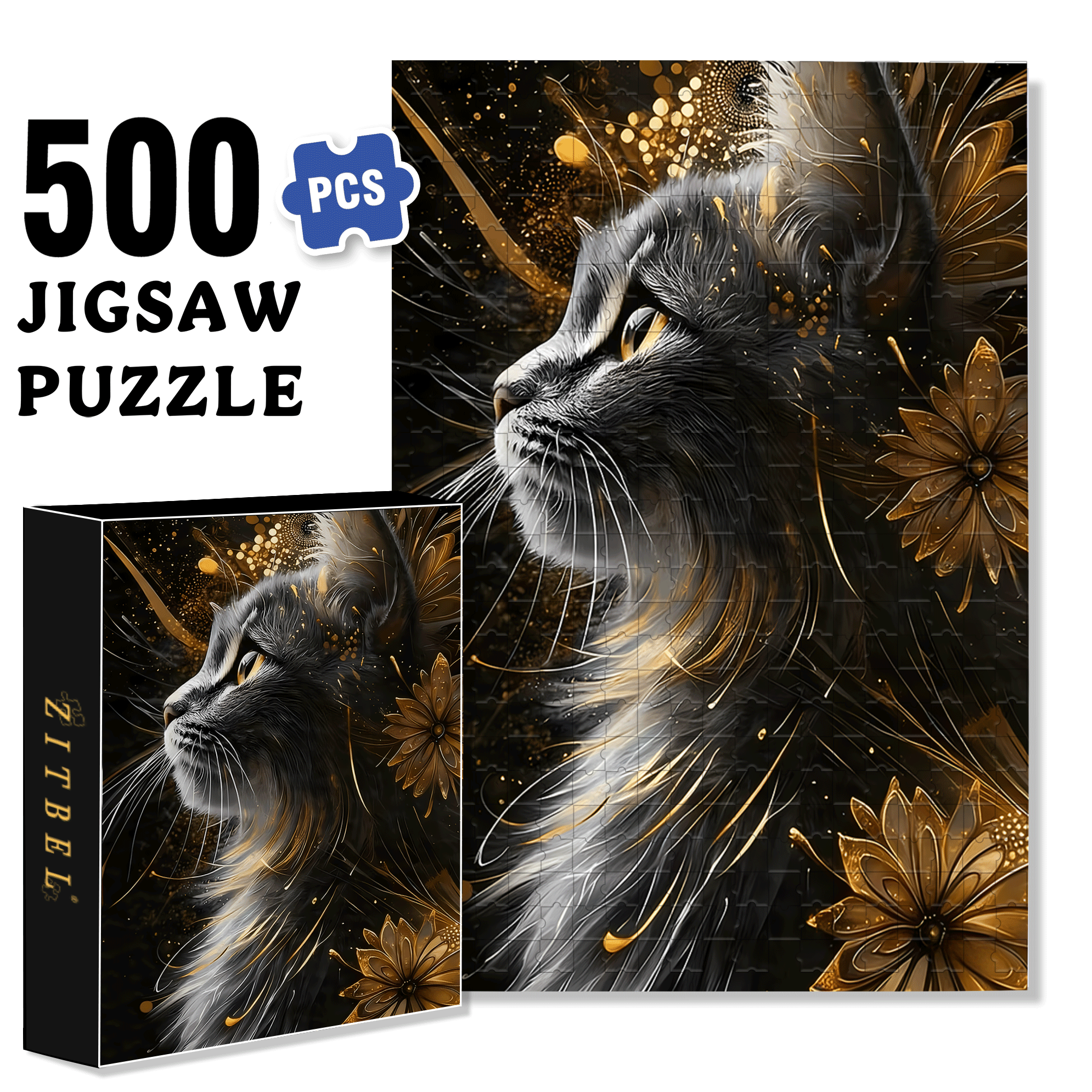 The Cat's Profile 500pcs/1000pcs Jigsaw Puzzle, Scratch-Resistant, Interactive Family Game & Brain-Boosting DIY Decor, Perfect for Halloween, Christmas & New Year Gifts, Family Puzzle Game