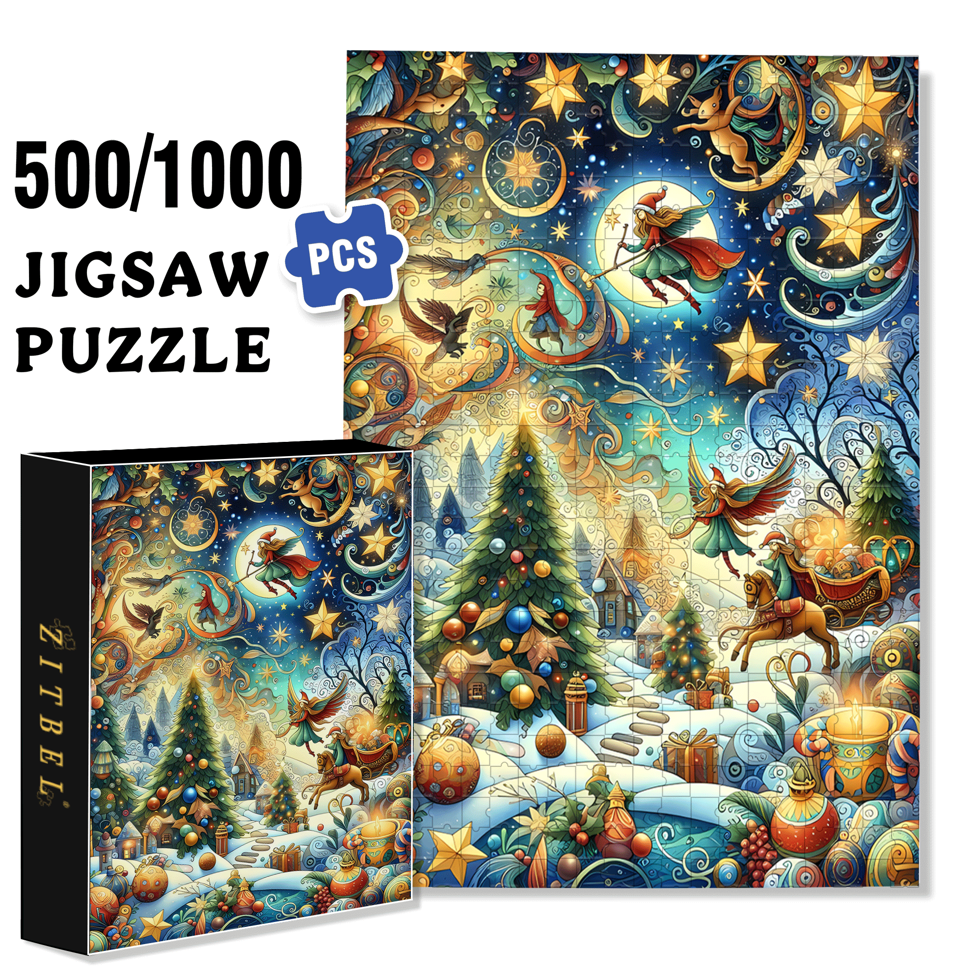 The Christmas Stars 500pcs/1000pcs Jigsaw Puzzle, Scratch-Resistant, Interactive Family Game & Brain-Boosting DIY Decor, Perfect for Halloween, Christmas & New Year Gifts, Family Puzzle Game