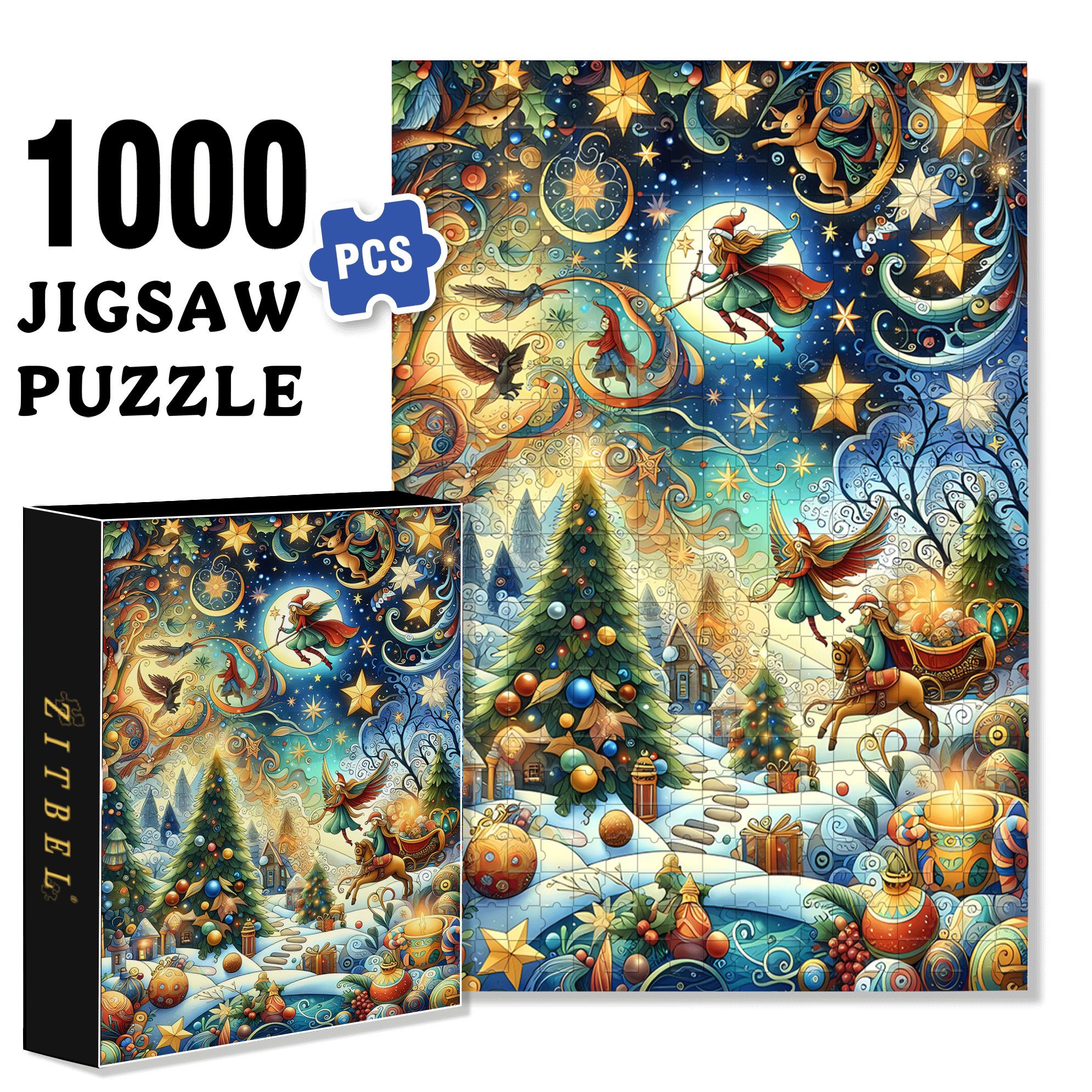 The Christmas Stars 500pcs/1000pcs Jigsaw Puzzle, Scratch-Resistant, Interactive Family Game & Brain-Boosting DIY Decor, Perfect for Halloween, Christmas & New Year Gifts, Family Puzzle Game