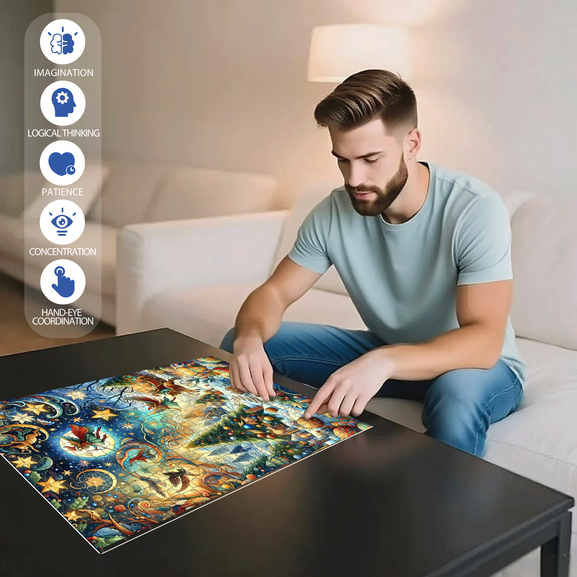 The Christmas Stars 500pcs/1000pcs Jigsaw Puzzle, Scratch-Resistant, Interactive Family Game & Brain-Boosting DIY Decor, Perfect for Halloween, Christmas & New Year Gifts, Family Puzzle Game
