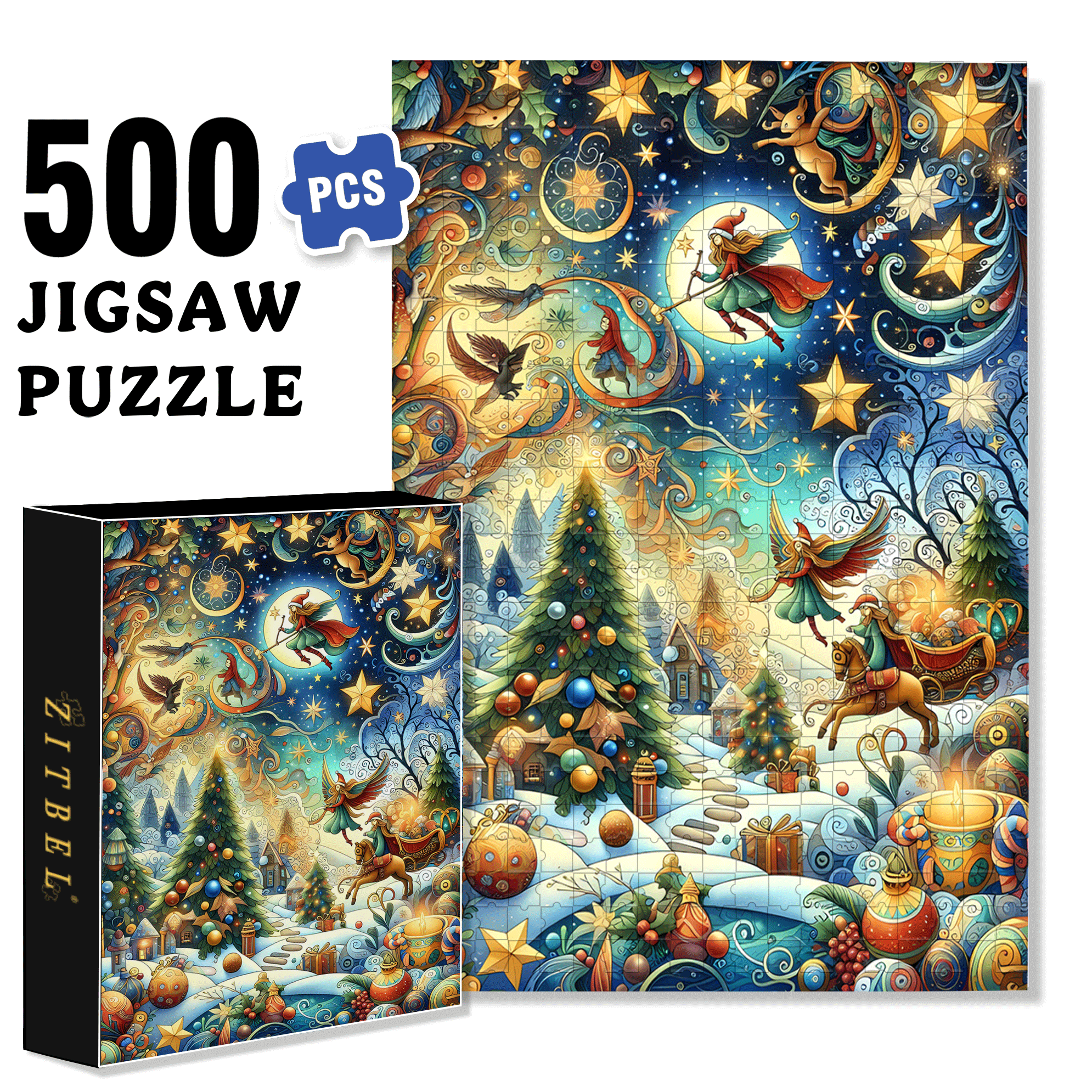 The Christmas Stars 500pcs/1000pcs Jigsaw Puzzle, Scratch-Resistant, Interactive Family Game & Brain-Boosting DIY Decor, Perfect for Halloween, Christmas & New Year Gifts, Family Puzzle Game