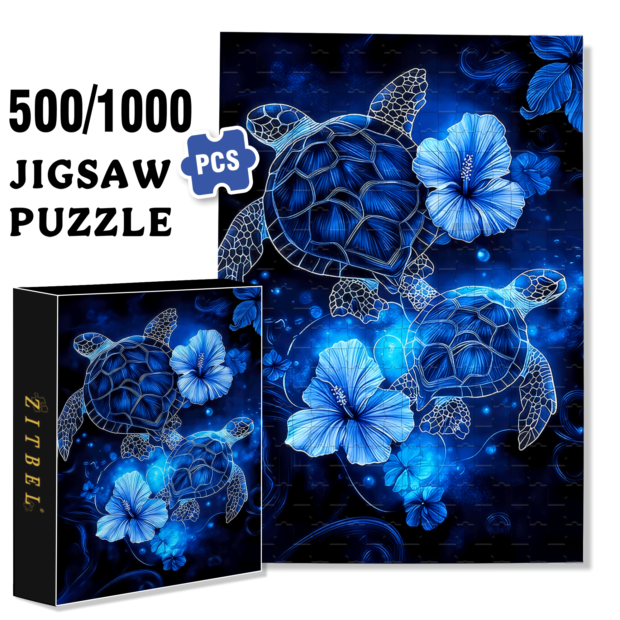 Turtle & Flower 500pcs/1000pcs Jigsaw Puzzle, Scratch-Resistant, Interactive Family Game & Brain-Boosting DIY Decor, Perfect for Halloween, Christmas & New Year Gifts, Family Puzzle Game