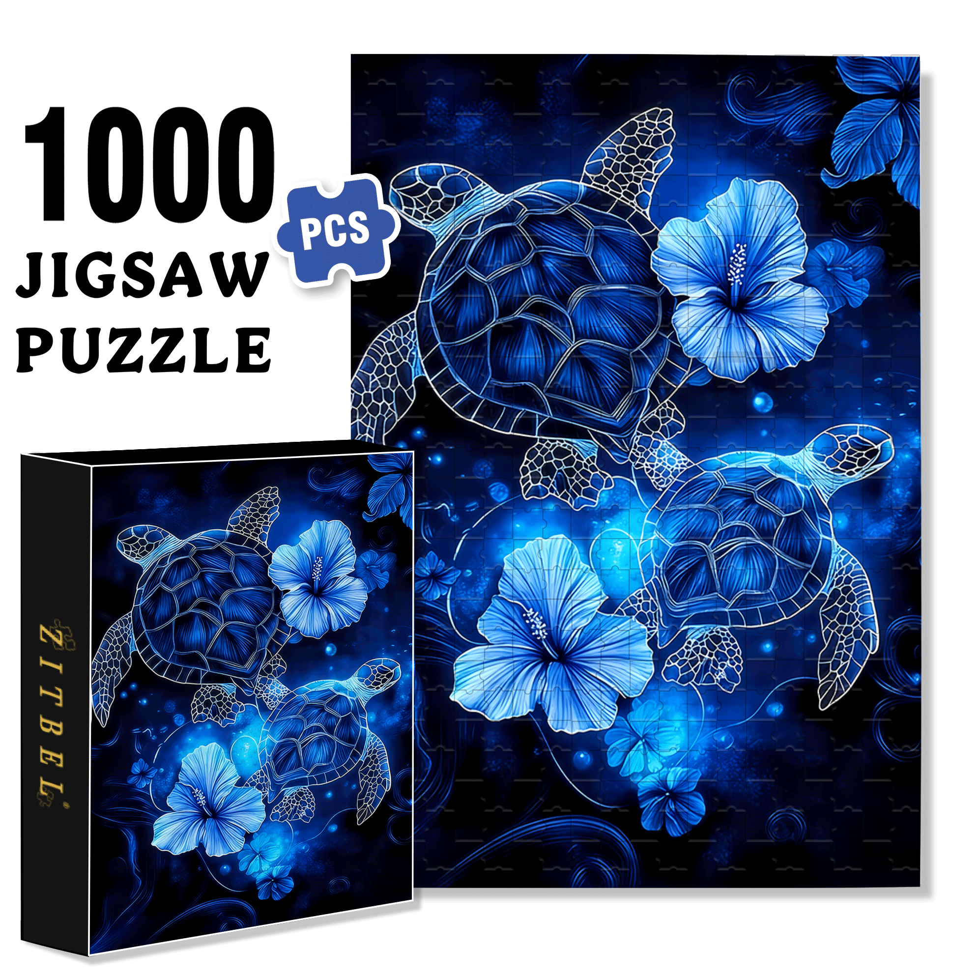 Turtle & Flower 500pcs/1000pcs Jigsaw Puzzle, Scratch-Resistant, Interactive Family Game & Brain-Boosting DIY Decor, Perfect for Halloween, Christmas & New Year Gifts, Family Puzzle Game