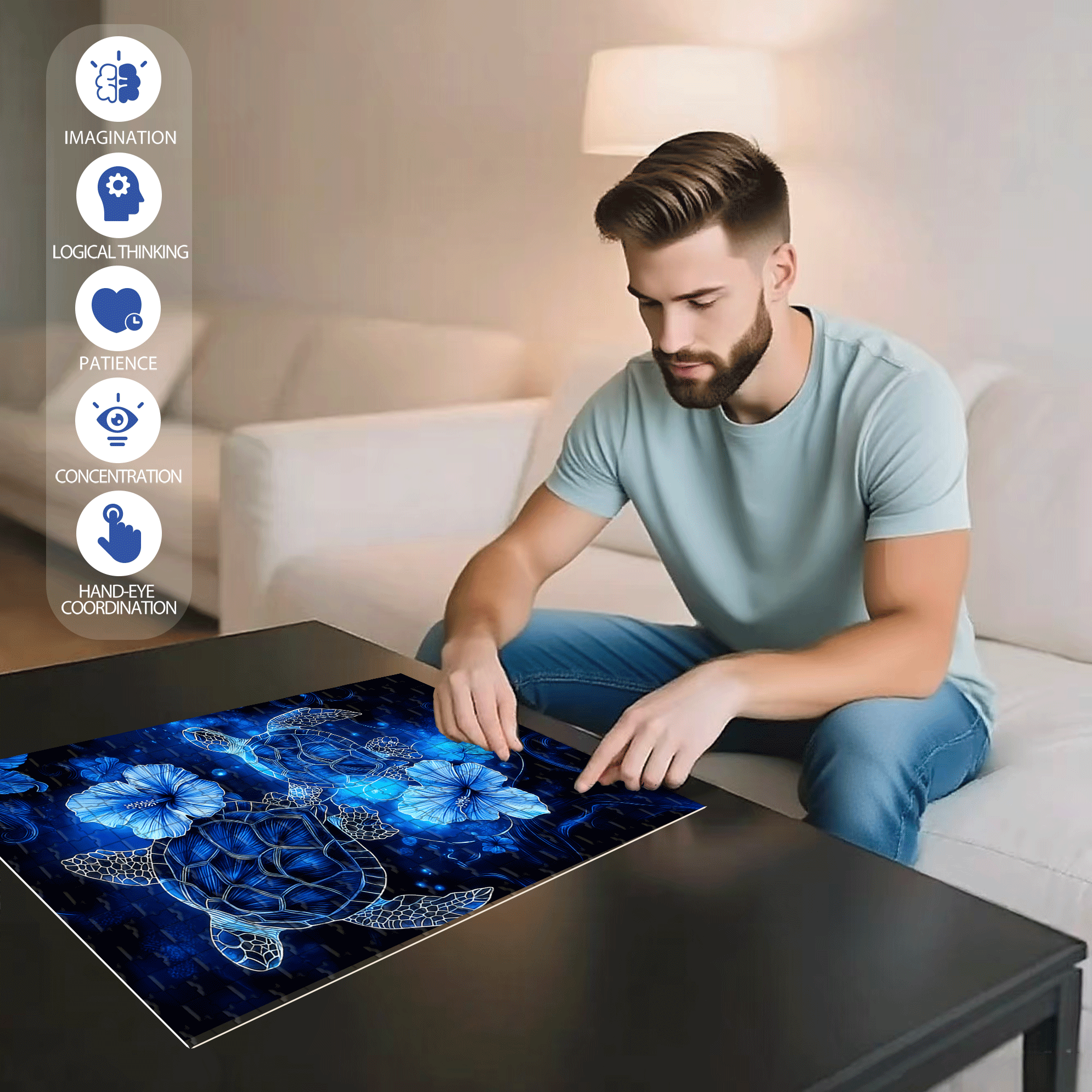 Turtle & Flower 500pcs/1000pcs Jigsaw Puzzle, Scratch-Resistant, Interactive Family Game & Brain-Boosting DIY Decor, Perfect for Halloween, Christmas & New Year Gifts, Family Puzzle Game