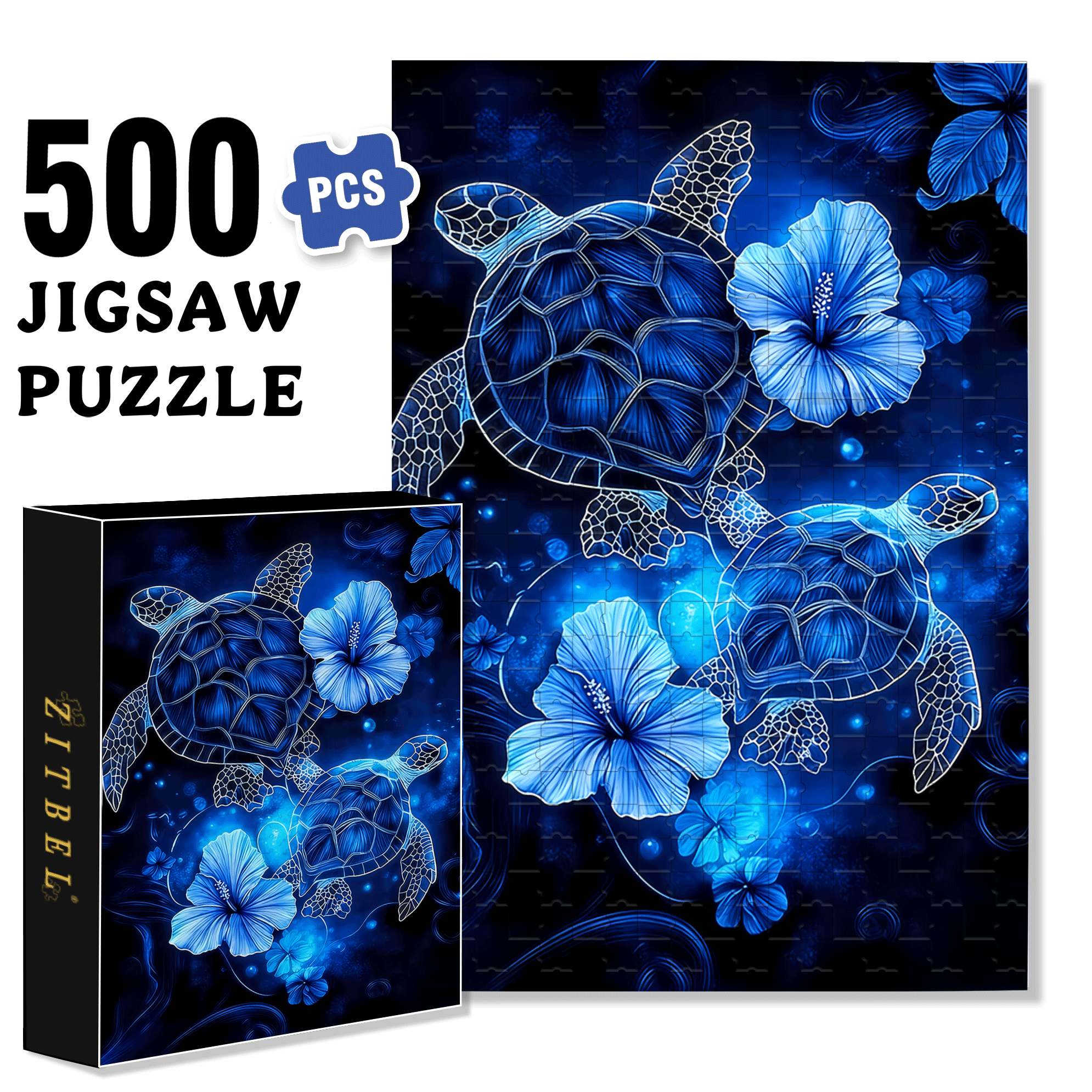 Turtle & Flower 500pcs/1000pcs Jigsaw Puzzle, Scratch-Resistant, Interactive Family Game & Brain-Boosting DIY Decor, Perfect for Halloween, Christmas & New Year Gifts, Family Puzzle Game