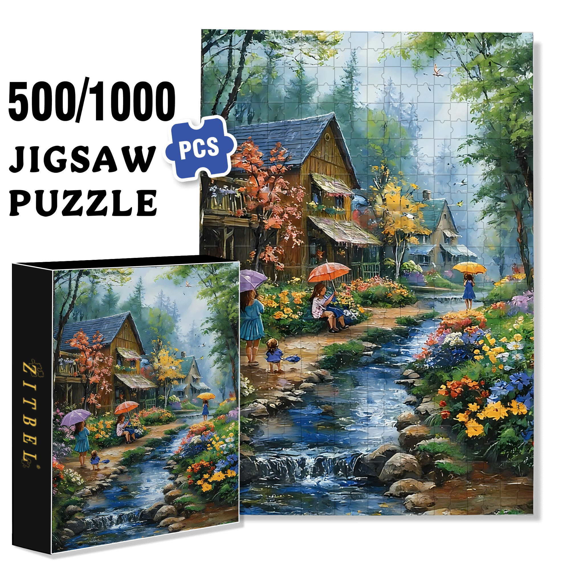 Valley of Flowers 500pcs/1000pcs Jigsaw Puzzle, Scratch-Resistant, Interactive Family Game & Brain-Boosting DIY Decor, Perfect for Halloween, Christmas & New Year Gifts, Family Puzzle Game