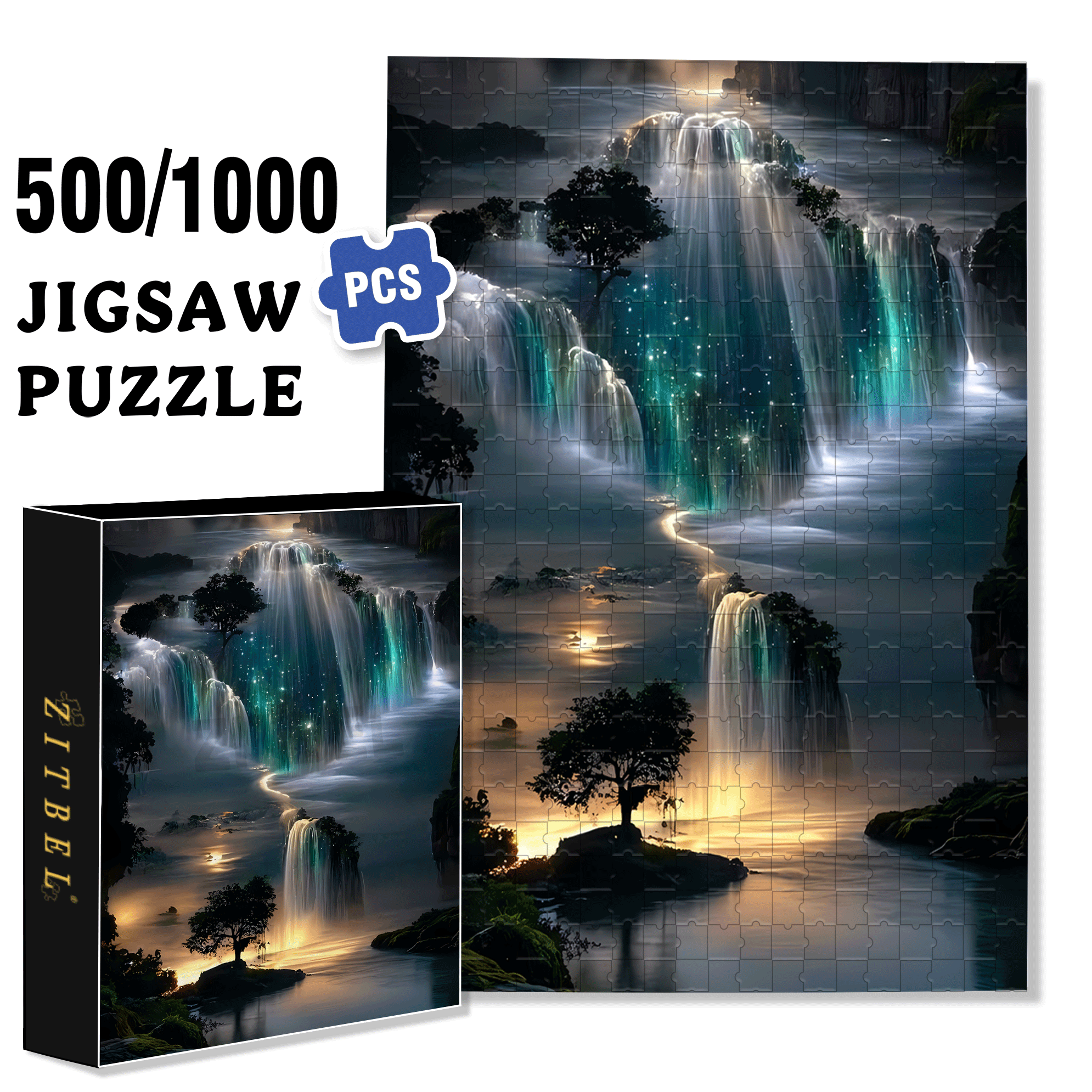 Waterfall wallpaper 500pcs/1000pcs Jigsaw Puzzle, Scratch-Resistant, Interactive Family Game & Brain-Boosting DIY Decor, Perfect for Halloween, Christmas & New Year Gifts, Family Puzzle Game