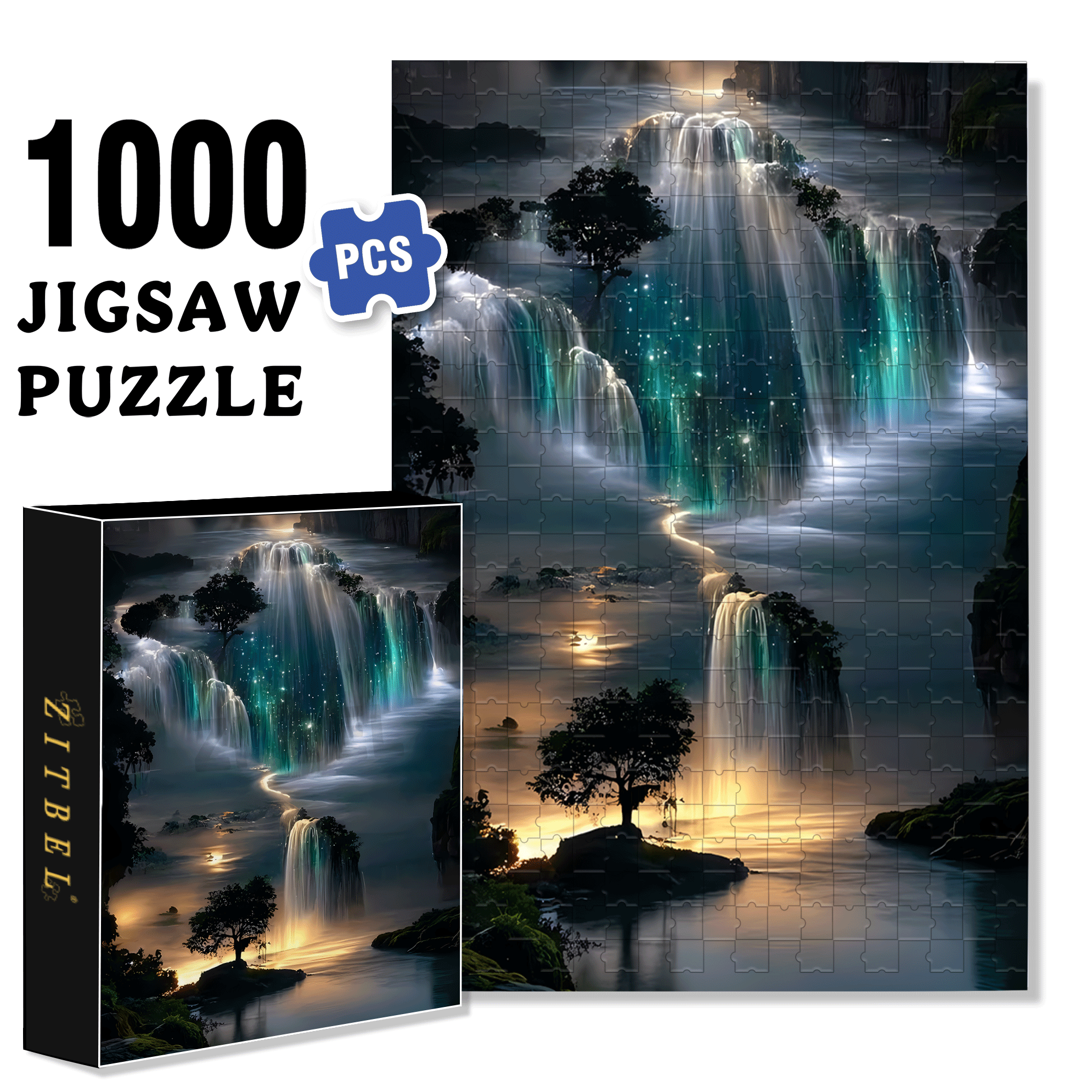 Waterfall wallpaper 500pcs/1000pcs Jigsaw Puzzle, Scratch-Resistant, Interactive Family Game & Brain-Boosting DIY Decor, Perfect for Halloween, Christmas & New Year Gifts, Family Puzzle Game