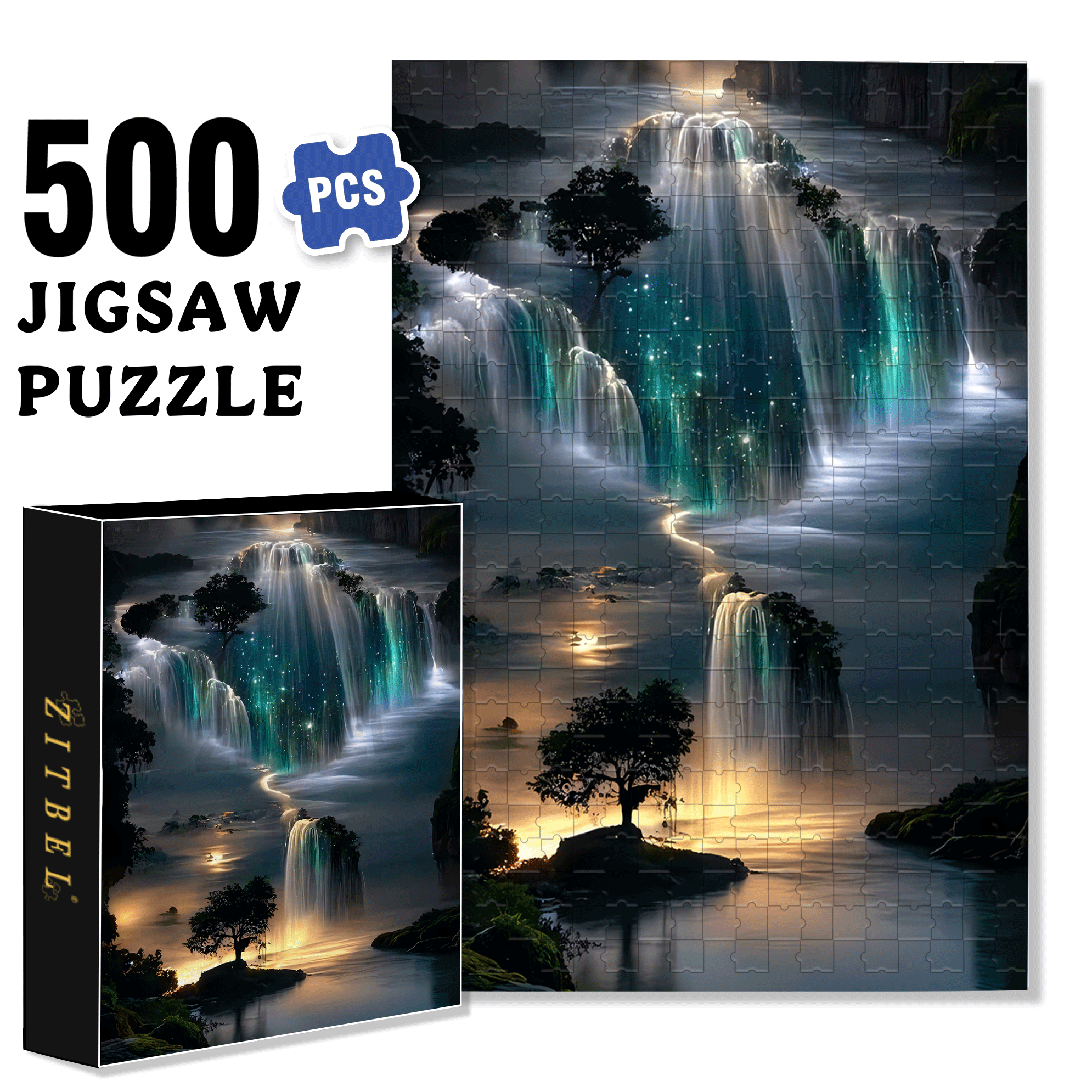Waterfall wallpaper 500pcs/1000pcs Jigsaw Puzzle, Scratch-Resistant, Interactive Family Game & Brain-Boosting DIY Decor, Perfect for Halloween, Christmas & New Year Gifts, Family Puzzle Game