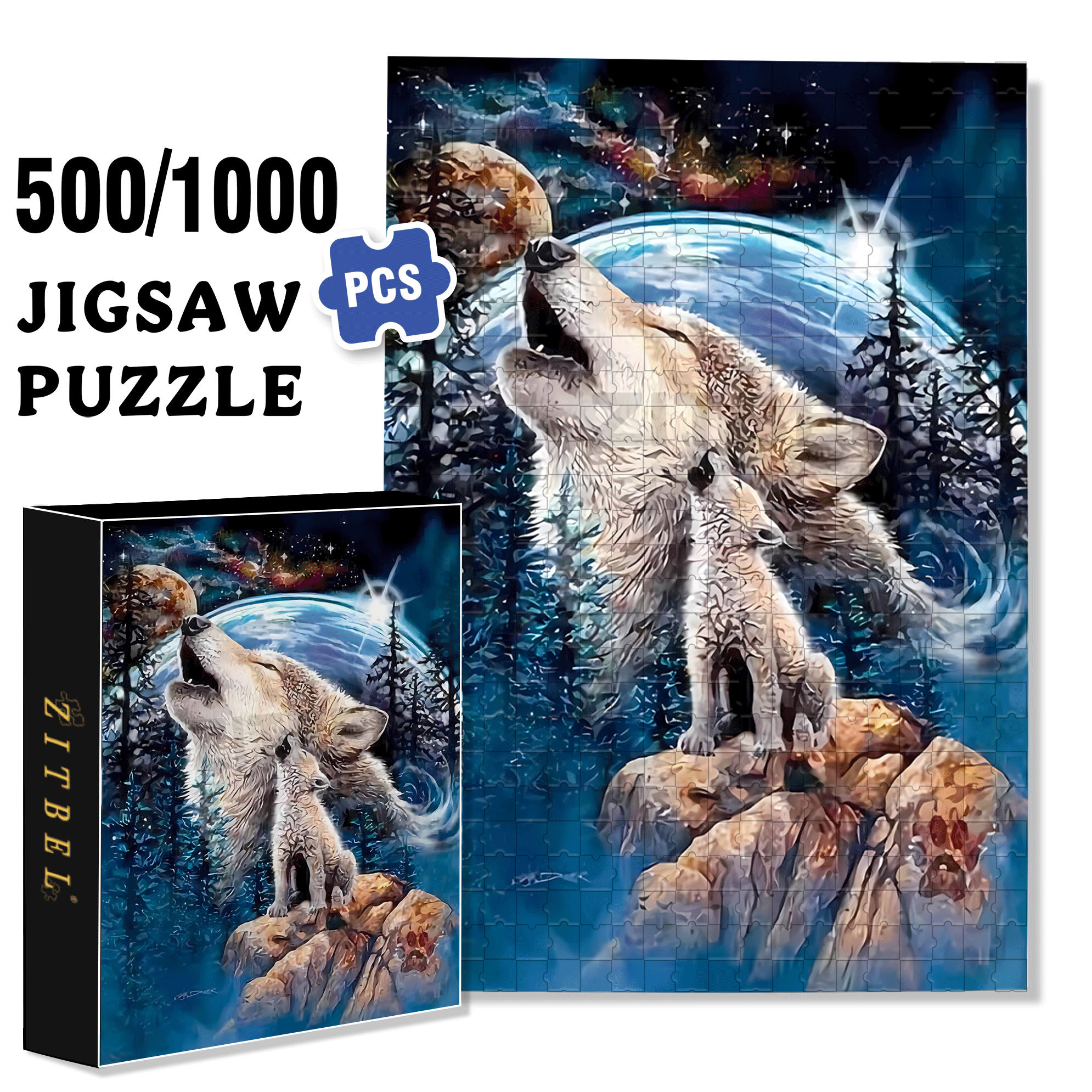 Wolf 500pcs/1000pcs Jigsaw Puzzle, Scratch-Resistant, Interactive Family Game & Brain-Boosting DIY Decor, Perfect for Halloween, Christmas & New Year Gifts, Family Puzzle Game