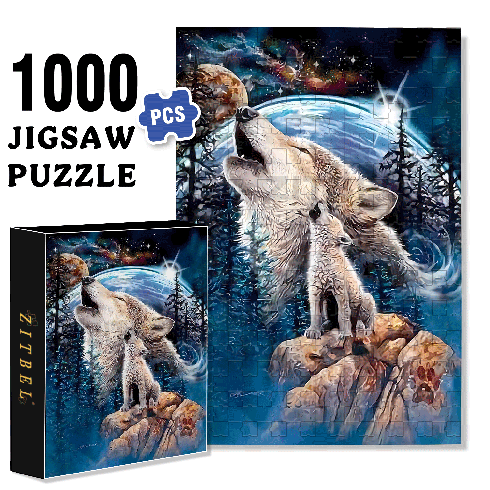 Wolf 500pcs/1000pcs Jigsaw Puzzle, Scratch-Resistant, Interactive Family Game & Brain-Boosting DIY Decor, Perfect for Halloween, Christmas & New Year Gifts, Family Puzzle Game