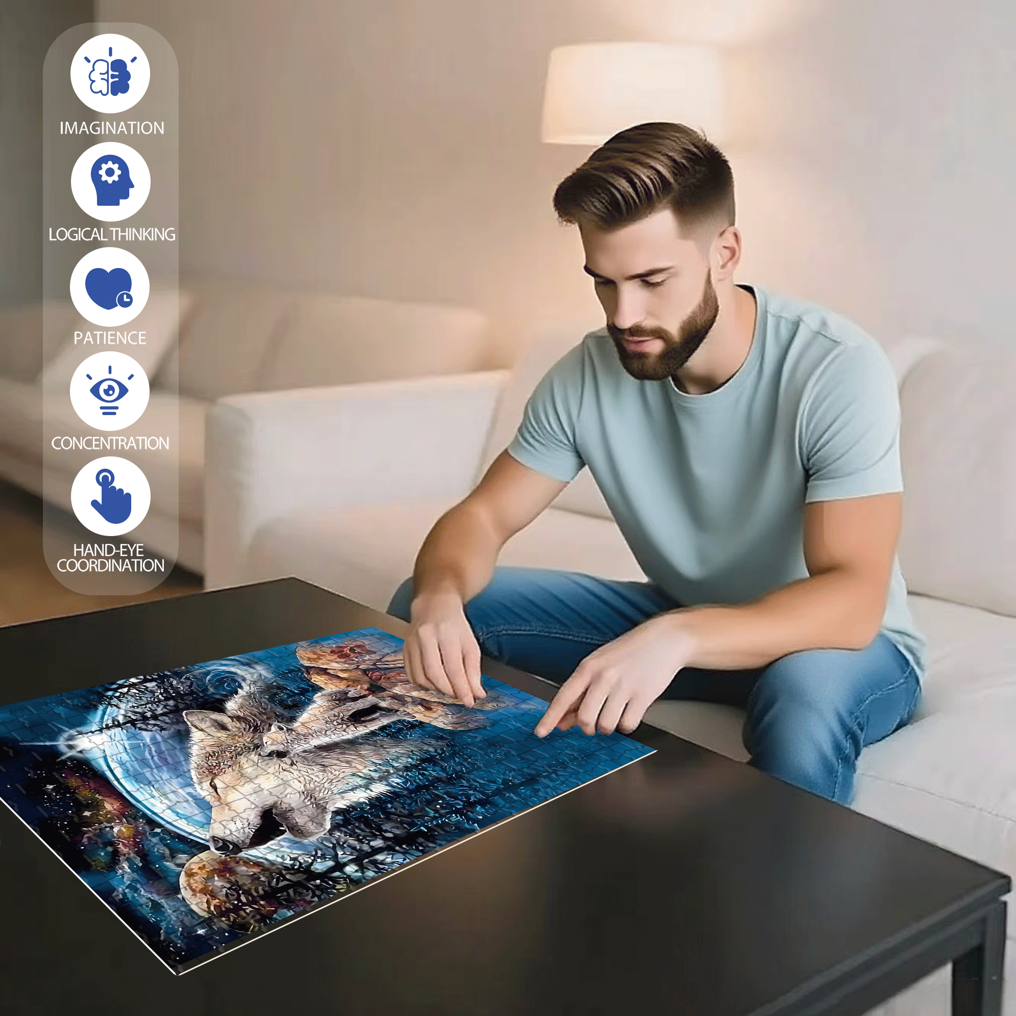 Wolf 500pcs/1000pcs Jigsaw Puzzle, Scratch-Resistant, Interactive Family Game & Brain-Boosting DIY Decor, Perfect for Halloween, Christmas & New Year Gifts, Family Puzzle Game