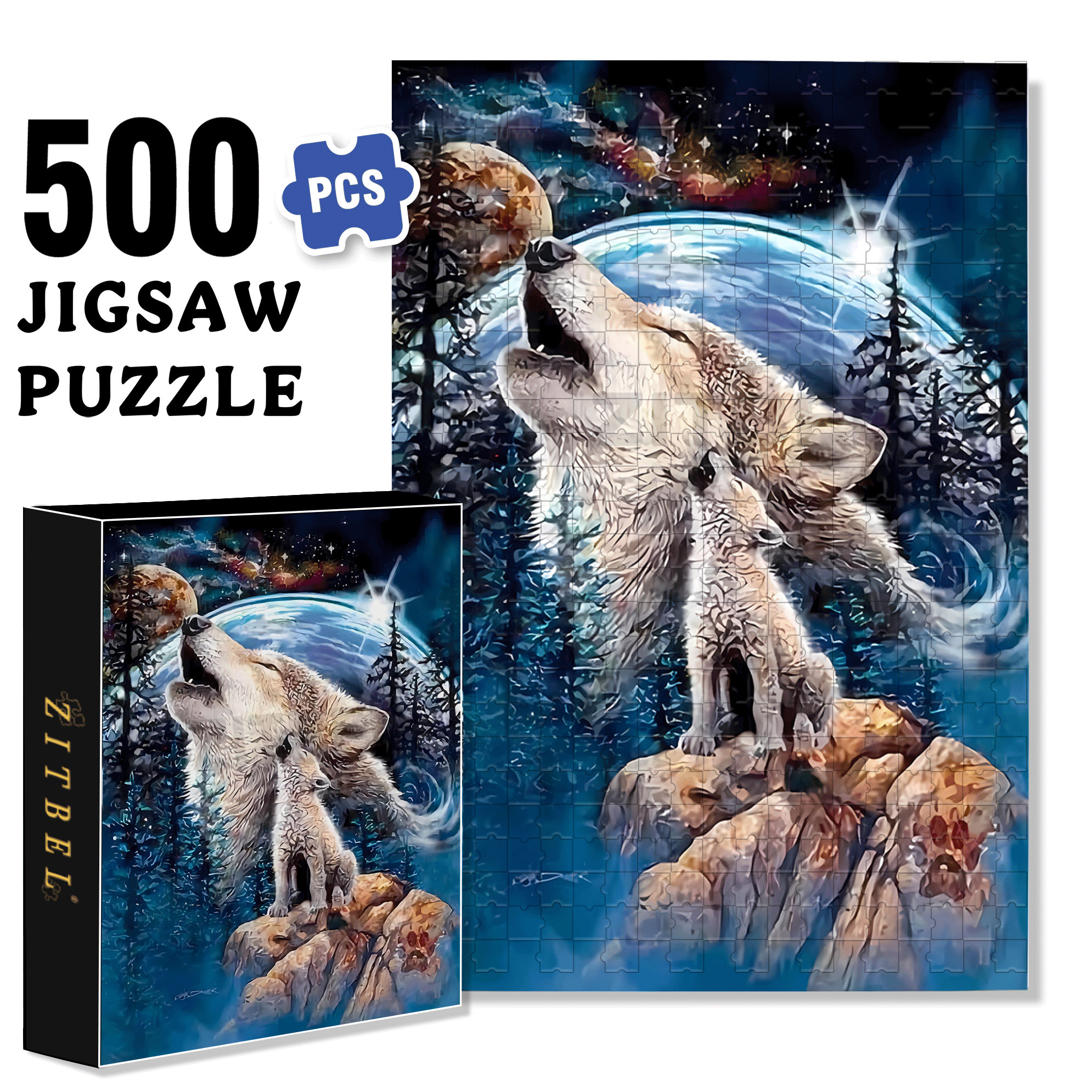 Wolf 500pcs/1000pcs Jigsaw Puzzle, Scratch-Resistant, Interactive Family Game & Brain-Boosting DIY Decor, Perfect for Halloween, Christmas & New Year Gifts, Family Puzzle Game