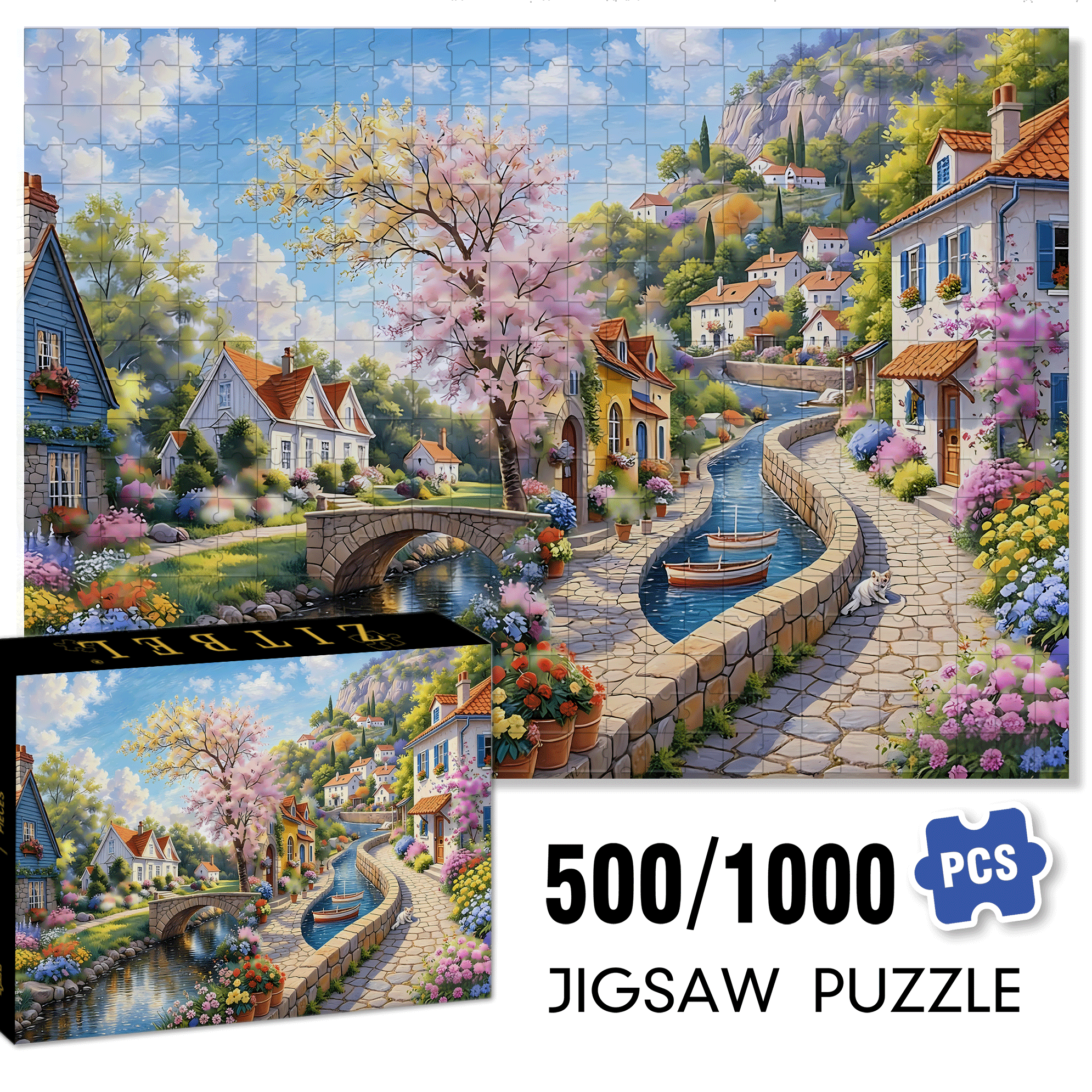 A Tranquil Town By The River 500pcs/1000pcs Jigsaw Puzzle, Scratch-Resistant, Interactive Family Game & Brain-Boosting DIY Decor, Perfect for Halloween, Christmas & New Year Gifts, Family Puzzle Game