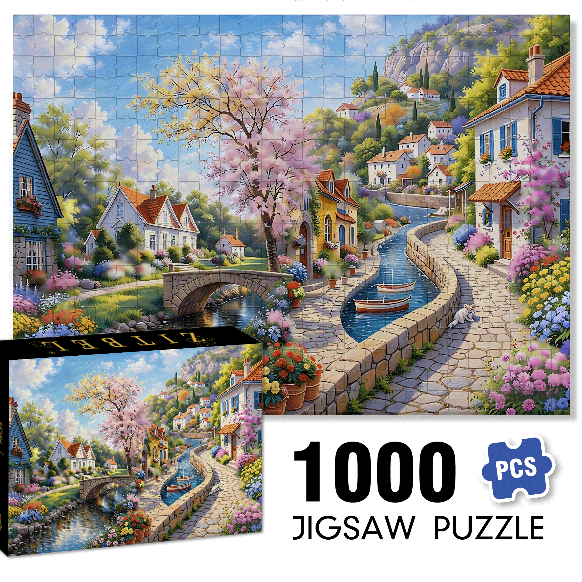 A Tranquil Town By The River 500pcs/1000pcs Jigsaw Puzzle, Scratch-Resistant, Interactive Family Game & Brain-Boosting DIY Decor, Perfect for Halloween, Christmas & New Year Gifts, Family Puzzle Game