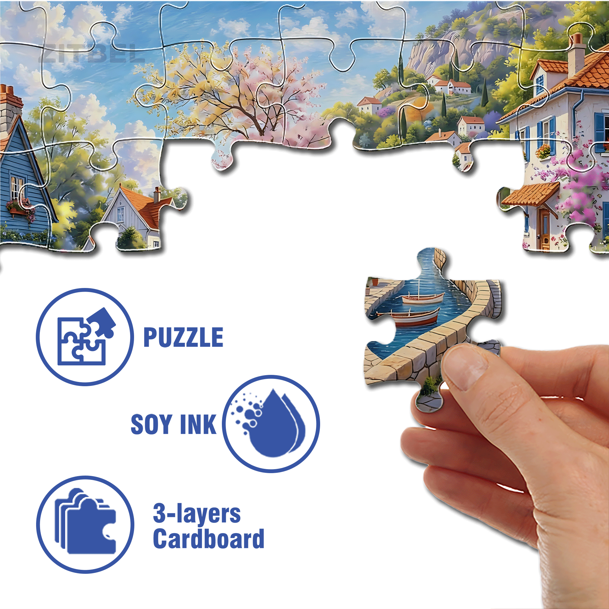 A Tranquil Town By The River 500pcs/1000pcs Jigsaw Puzzle, Scratch-Resistant, Interactive Family Game & Brain-Boosting DIY Decor, Perfect for Halloween, Christmas & New Year Gifts, Family Puzzle Game