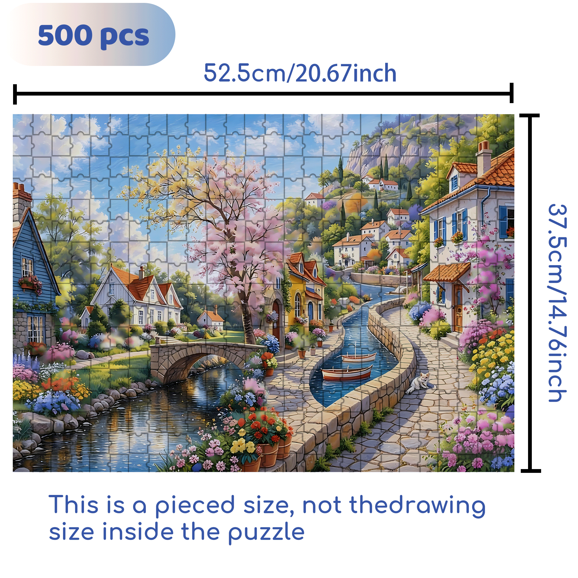 A Tranquil Town By The River 500pcs/1000pcs Jigsaw Puzzle, Scratch-Resistant, Interactive Family Game & Brain-Boosting DIY Decor, Perfect for Halloween, Christmas & New Year Gifts, Family Puzzle Game