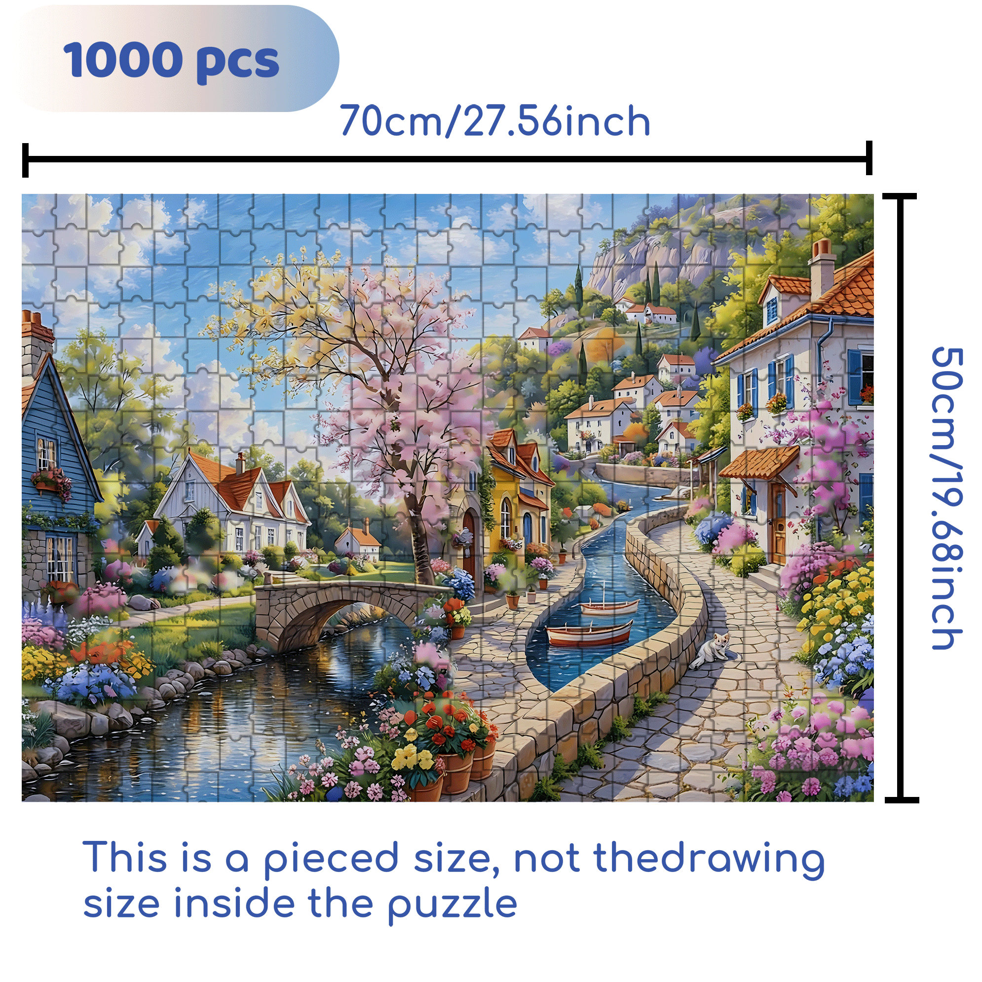 A Tranquil Town By The River 500pcs/1000pcs Jigsaw Puzzle, Scratch-Resistant, Interactive Family Game & Brain-Boosting DIY Decor, Perfect for Halloween, Christmas & New Year Gifts, Family Puzzle Game