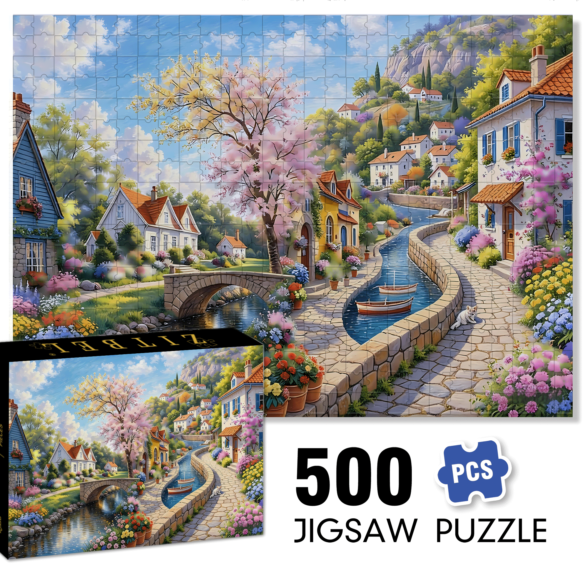 A Tranquil Town By The River 500pcs/1000pcs Jigsaw Puzzle, Scratch-Resistant, Interactive Family Game & Brain-Boosting DIY Decor, Perfect for Halloween, Christmas & New Year Gifts, Family Puzzle Game