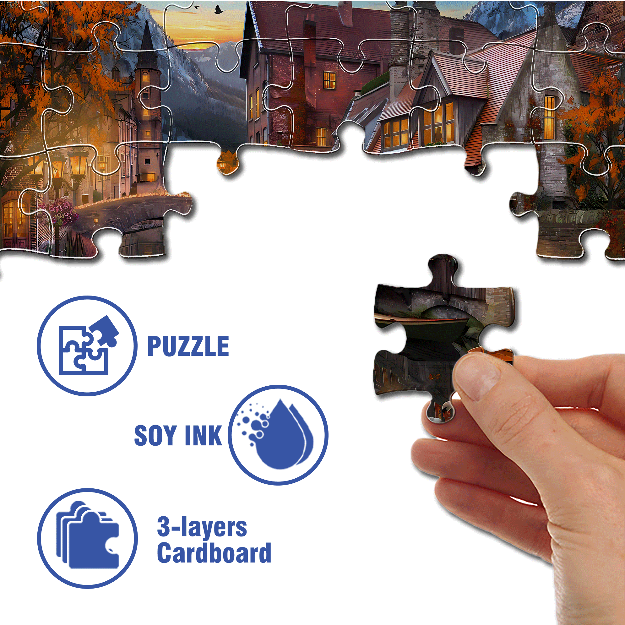 Autumn Canal 500pcs/1000pcs Jigsaw Puzzle, Scratch-Resistant, Interactive Family Game & Brain-Boosting DIY Decor, Perfect for Halloween, Christmas & New Year Gifts, Family Puzzle Game