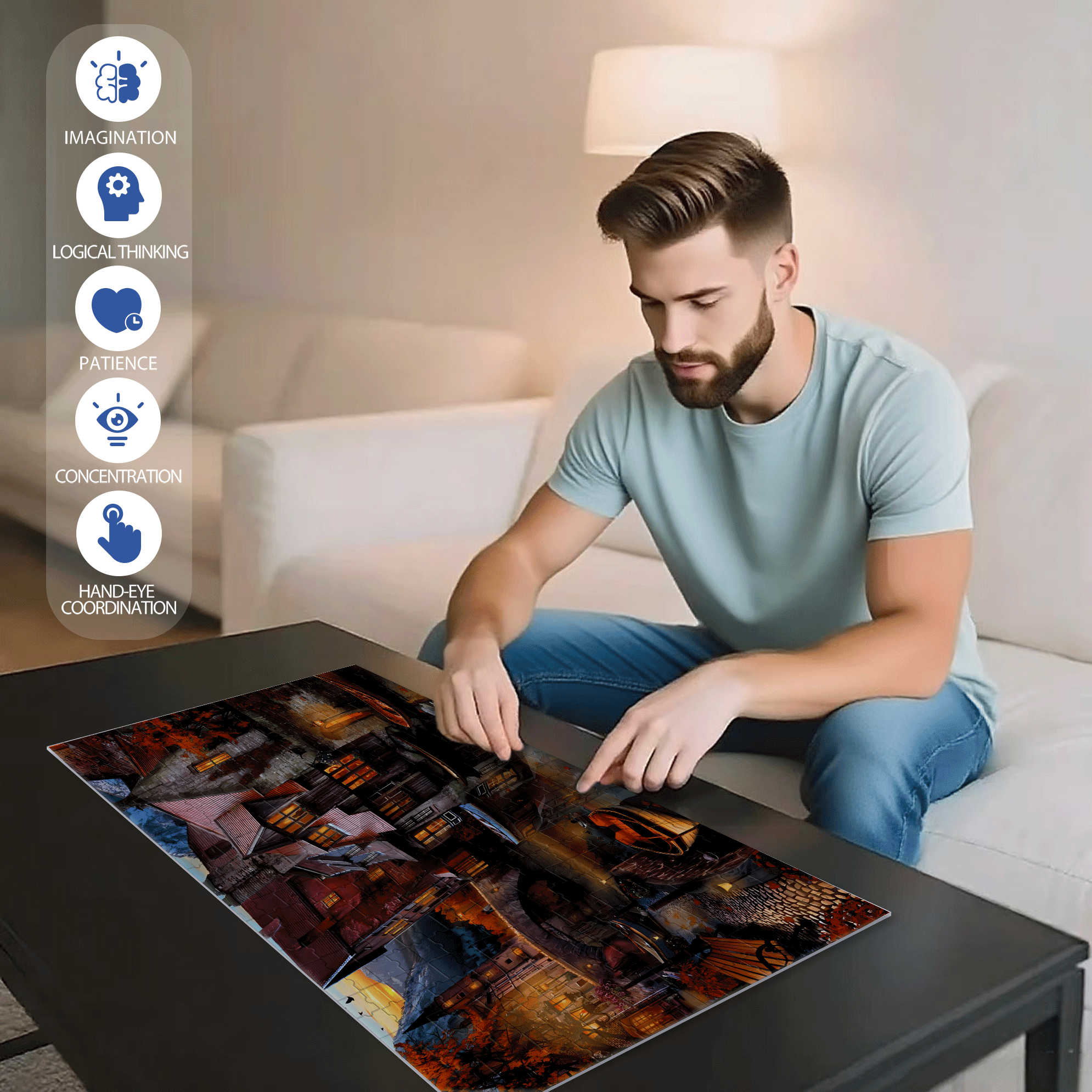 Autumn Canal 500pcs/1000pcs Jigsaw Puzzle, Scratch-Resistant, Interactive Family Game & Brain-Boosting DIY Decor, Perfect for Halloween, Christmas & New Year Gifts, Family Puzzle Game