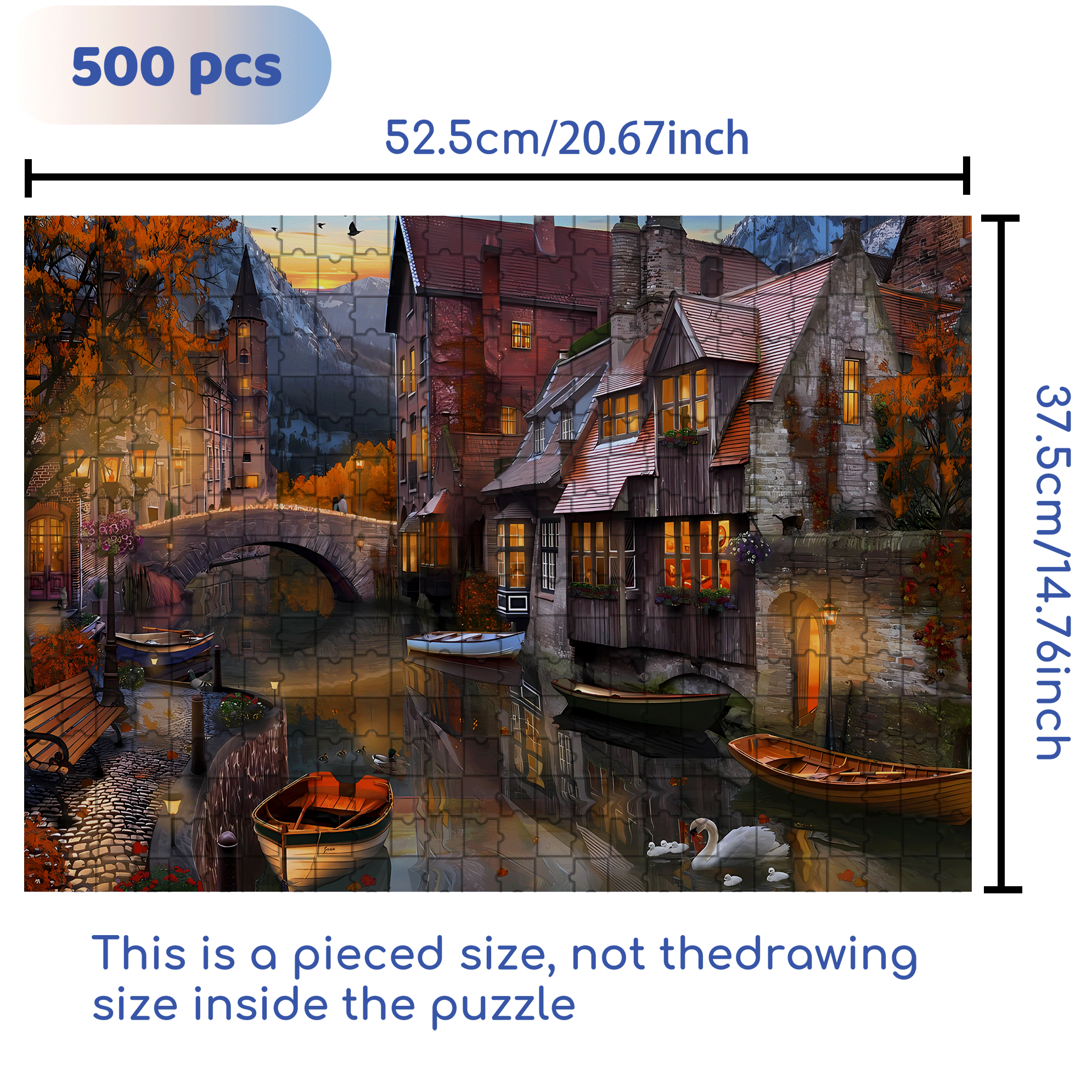 Autumn Canal 500pcs/1000pcs Jigsaw Puzzle, Scratch-Resistant, Interactive Family Game & Brain-Boosting DIY Decor, Perfect for Halloween, Christmas & New Year Gifts, Family Puzzle Game