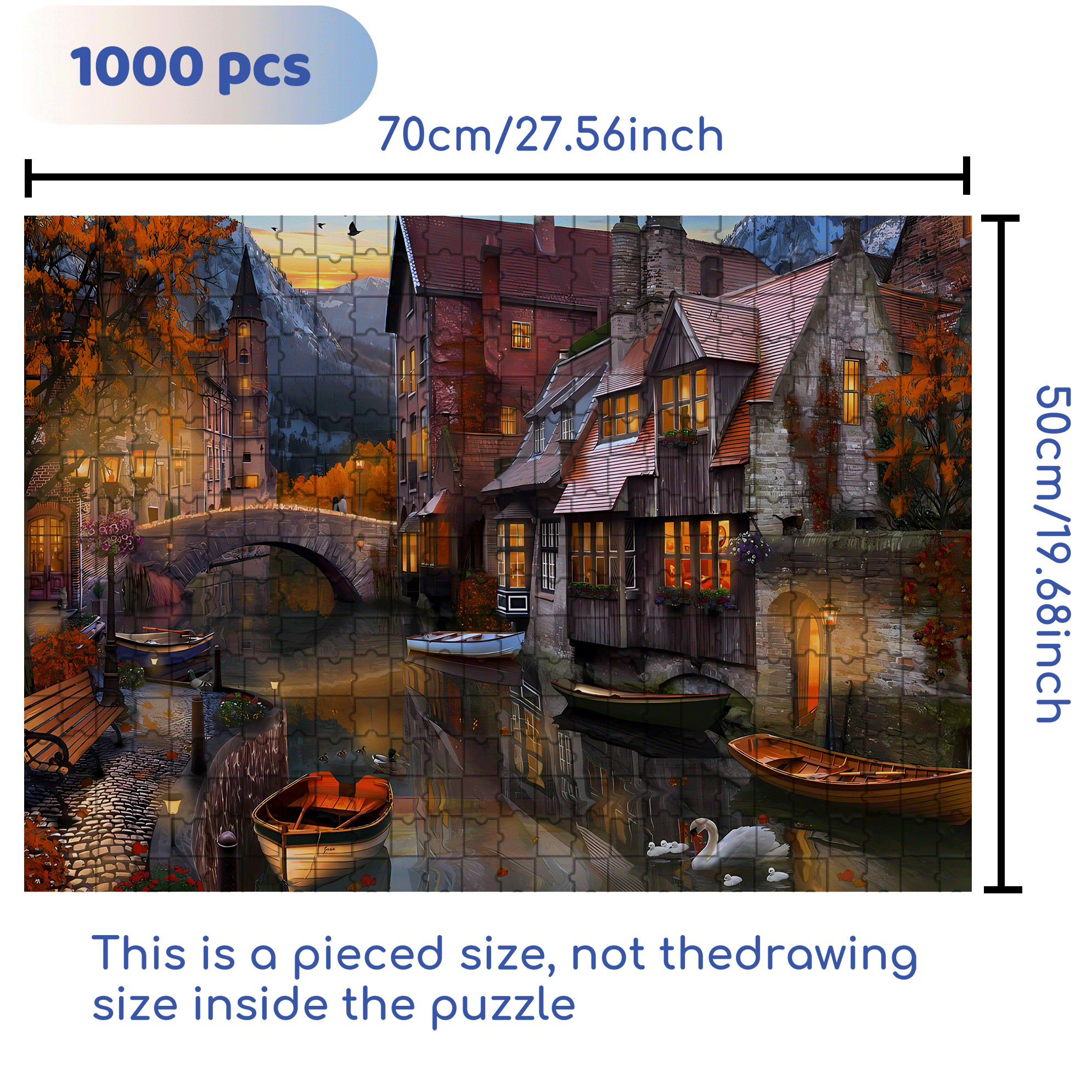 Autumn Canal 500pcs/1000pcs Jigsaw Puzzle, Scratch-Resistant, Interactive Family Game & Brain-Boosting DIY Decor, Perfect for Halloween, Christmas & New Year Gifts, Family Puzzle Game