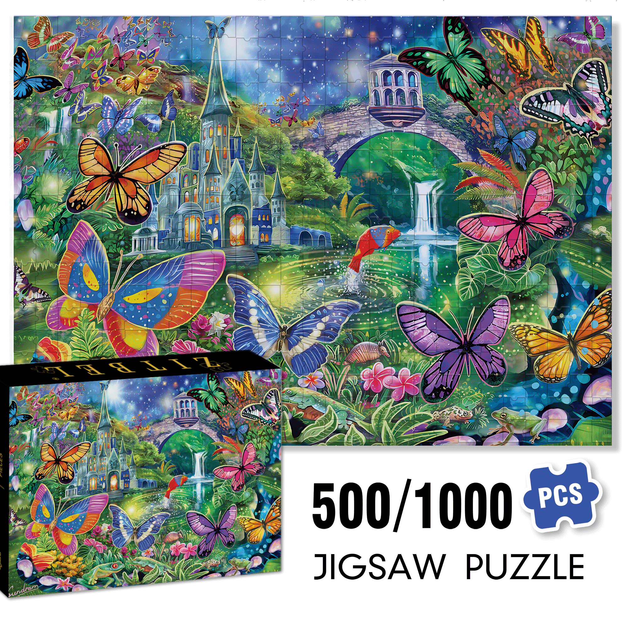 Butterfly Wonderland 500pcs/1000pcs Jigsaw Puzzle, Scratch-Resistant, Interactive Family Game & Brain-Boosting DIY Decor, Perfect for Halloween, Christmas & New Year Gifts, Family Puzzle Game