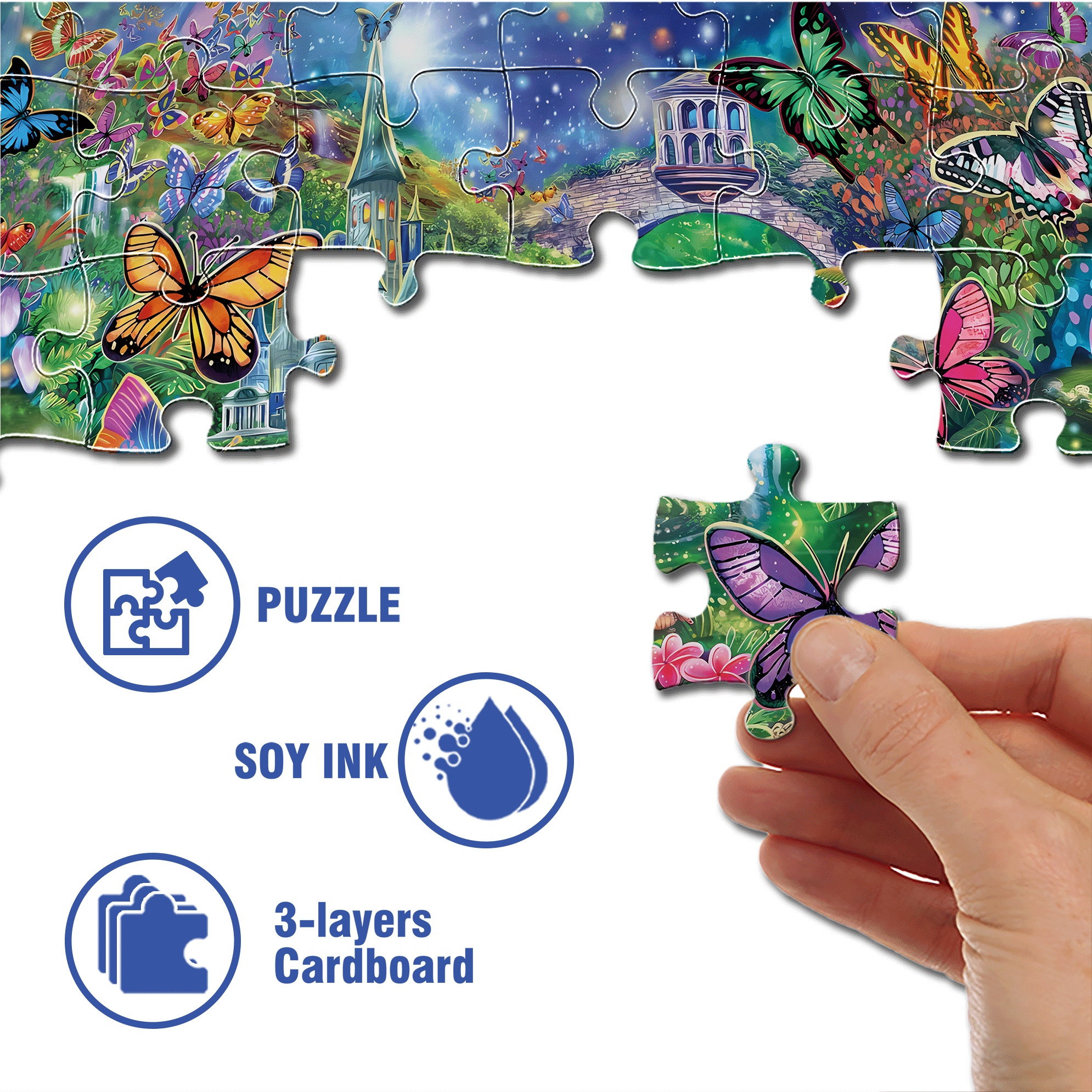 Butterfly Wonderland 500pcs/1000pcs Jigsaw Puzzle, Scratch-Resistant, Interactive Family Game & Brain-Boosting DIY Decor, Perfect for Halloween, Christmas & New Year Gifts, Family Puzzle Game