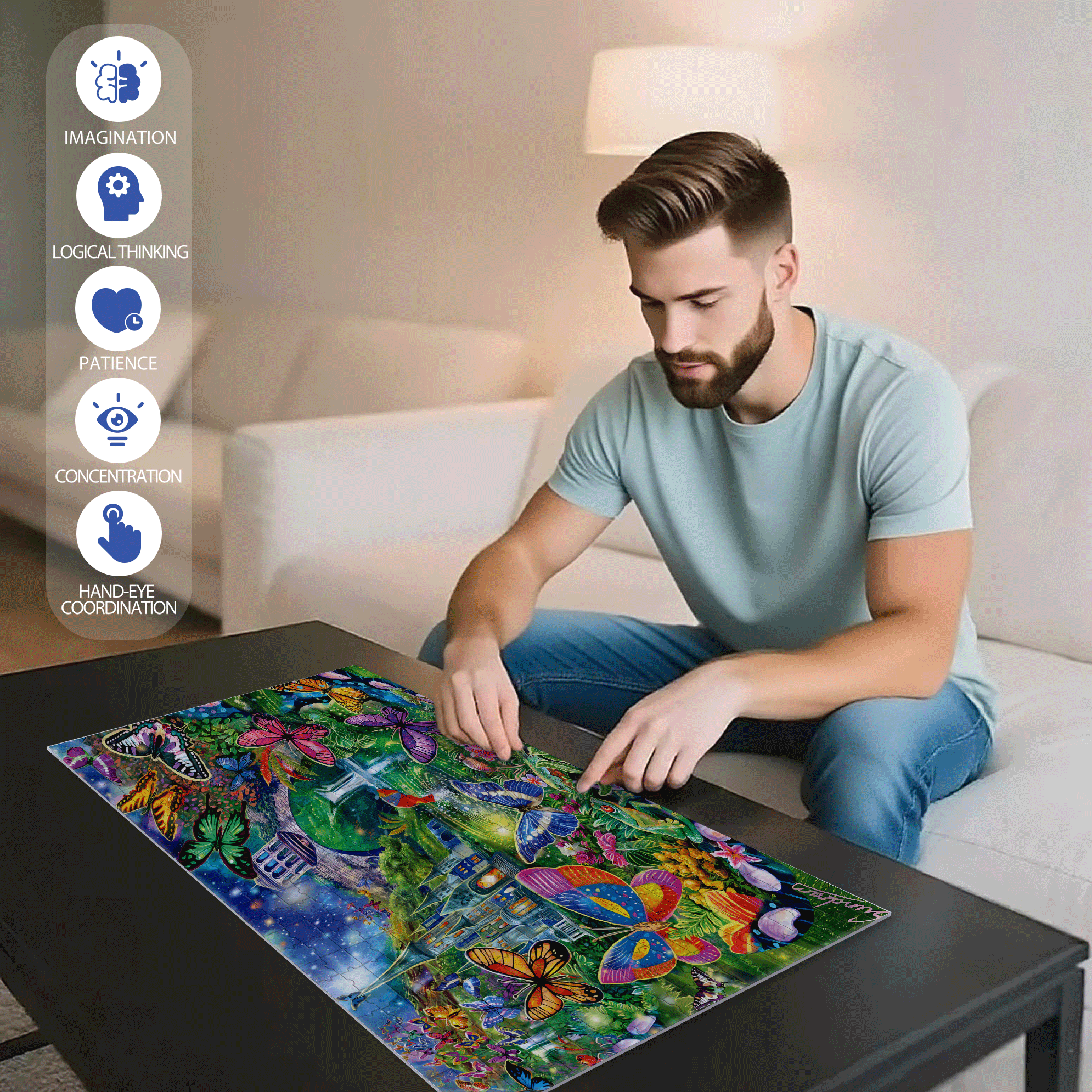 Butterfly Wonderland 500pcs/1000pcs Jigsaw Puzzle, Scratch-Resistant, Interactive Family Game & Brain-Boosting DIY Decor, Perfect for Halloween, Christmas & New Year Gifts, Family Puzzle Game