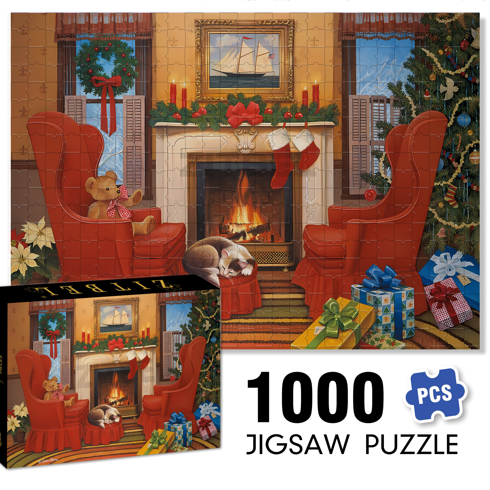 Christmas Hearth 500pcs/1000pcs Jigsaw Puzzle, Scratch-Resistant, Interactive Family Game & Brain-Boosting DIY Decor, Perfect for Halloween, Christmas & New Year Gifts, Family Puzzle Game