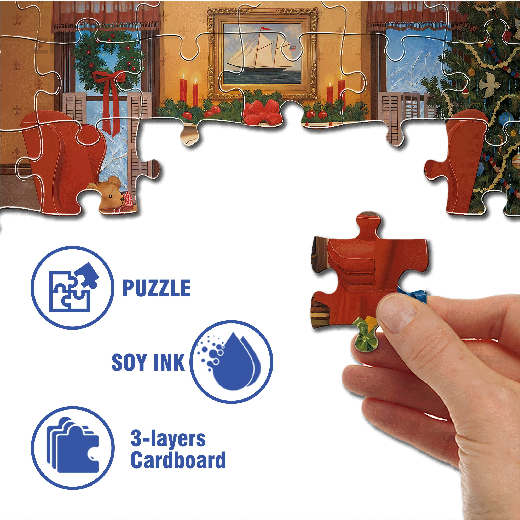 Christmas Hearth 500pcs/1000pcs Jigsaw Puzzle, Scratch-Resistant, Interactive Family Game & Brain-Boosting DIY Decor, Perfect for Halloween, Christmas & New Year Gifts, Family Puzzle Game