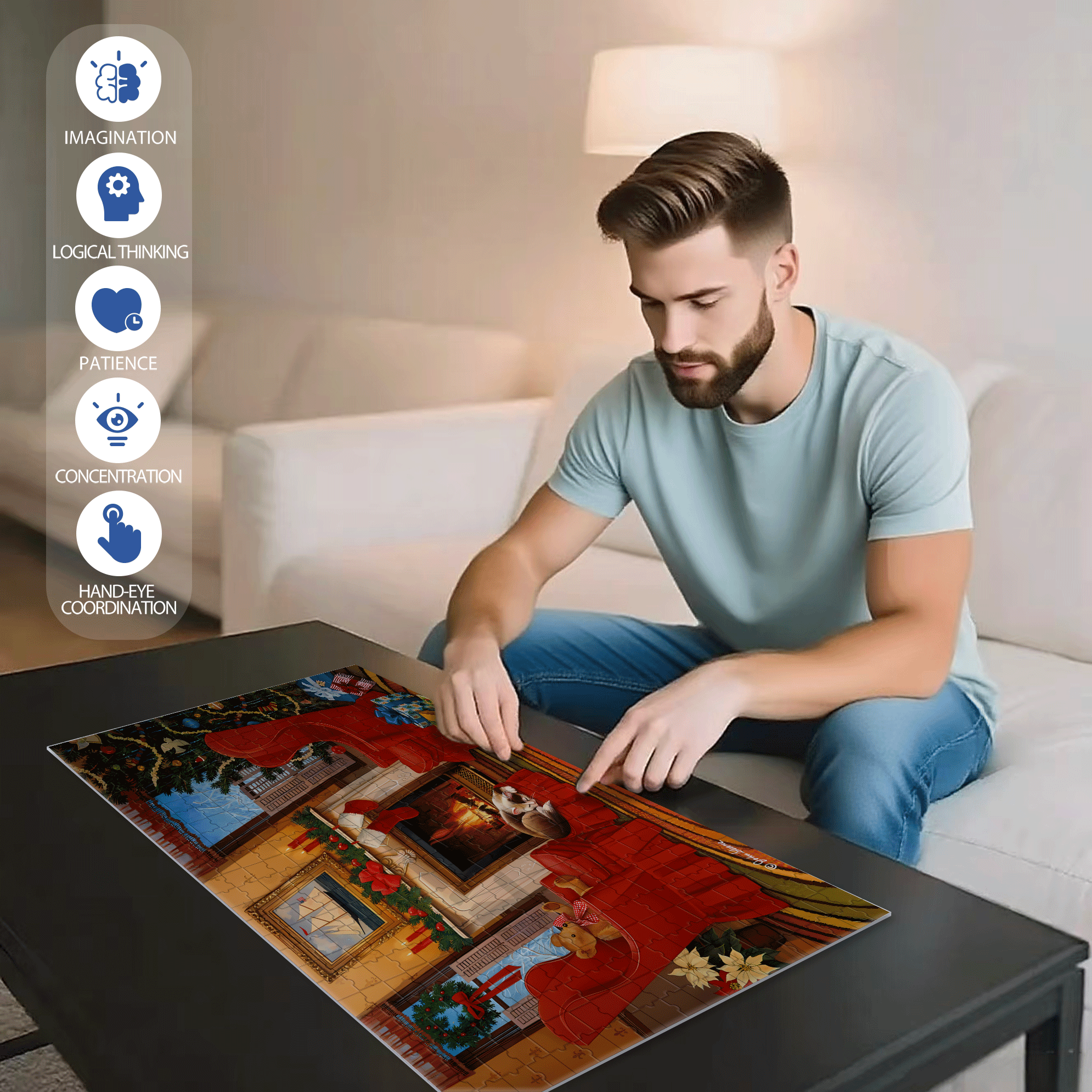 Christmas Hearth 500pcs/1000pcs Jigsaw Puzzle, Scratch-Resistant, Interactive Family Game & Brain-Boosting DIY Decor, Perfect for Halloween, Christmas & New Year Gifts, Family Puzzle Game