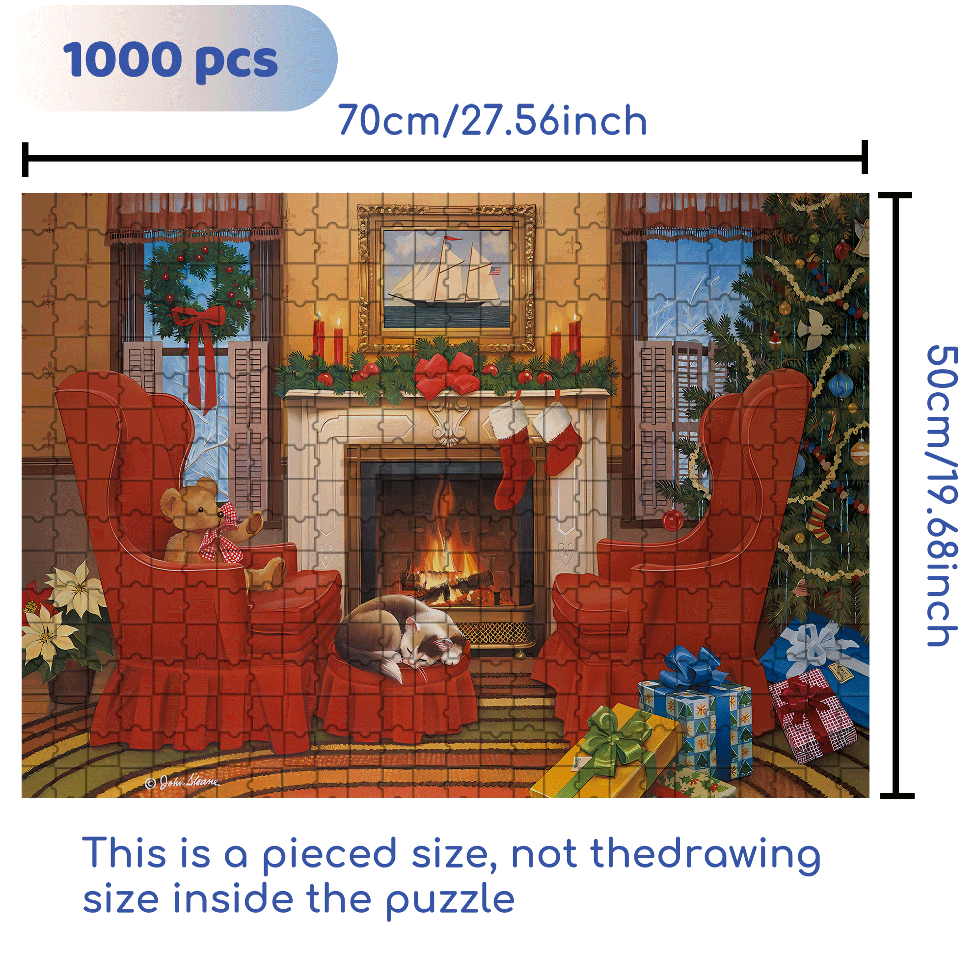Christmas Hearth 500pcs/1000pcs Jigsaw Puzzle, Scratch-Resistant, Interactive Family Game & Brain-Boosting DIY Decor, Perfect for Halloween, Christmas & New Year Gifts, Family Puzzle Game